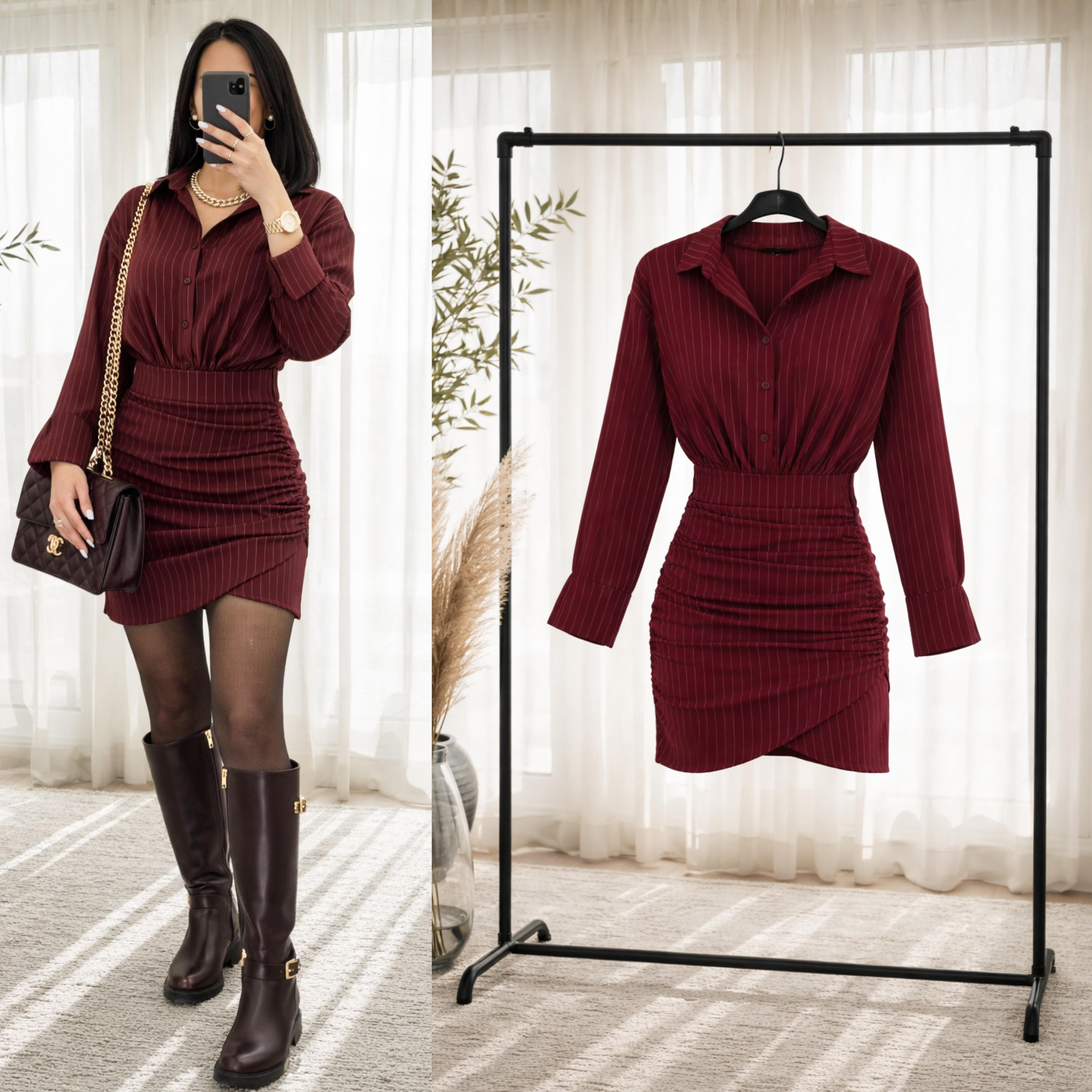 MINSA ÇİZGİLİ YAN FERMUARLI GÖMLEK ELBİSE