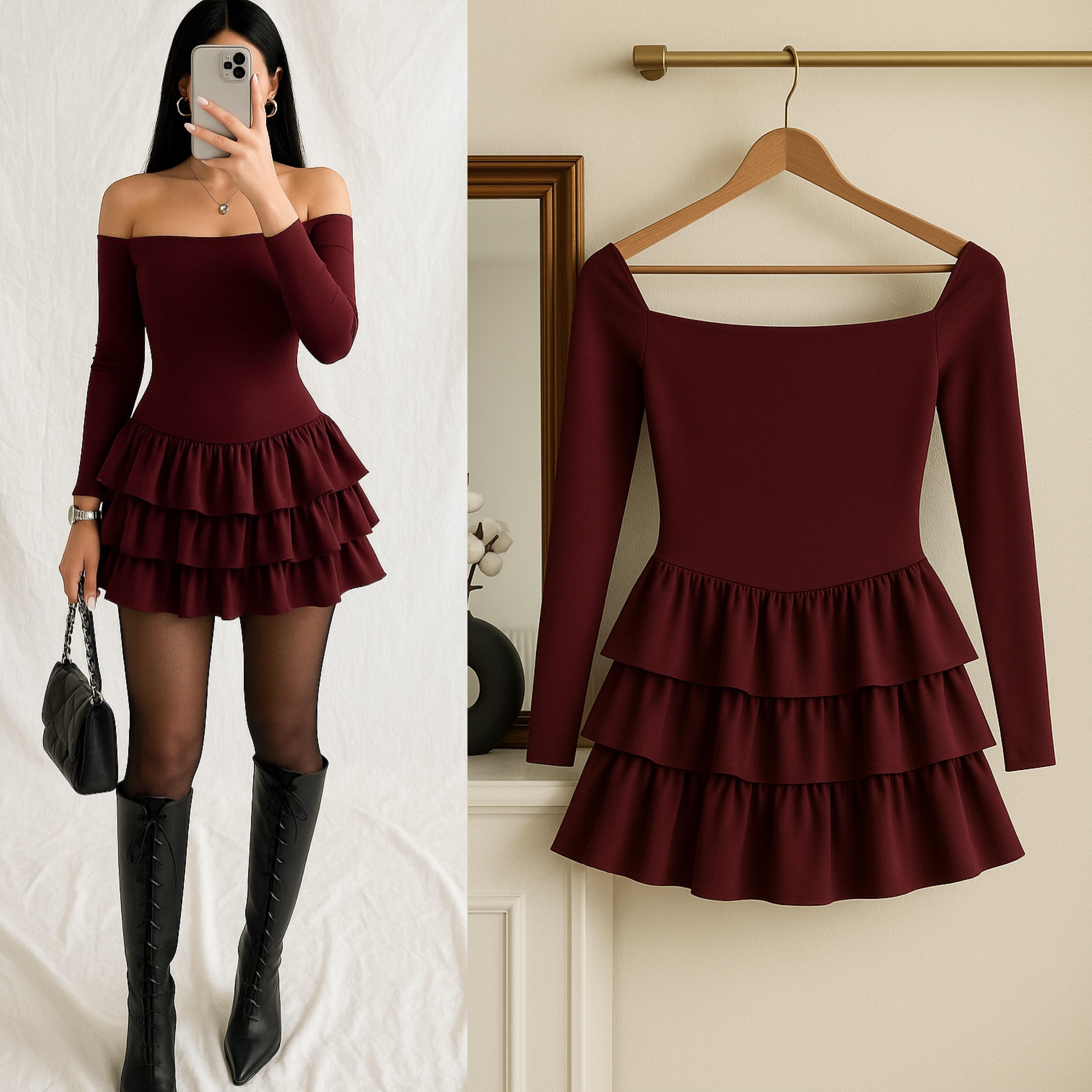 MIORE SANDY KAYIK MİNİ ELBİSE BORDO