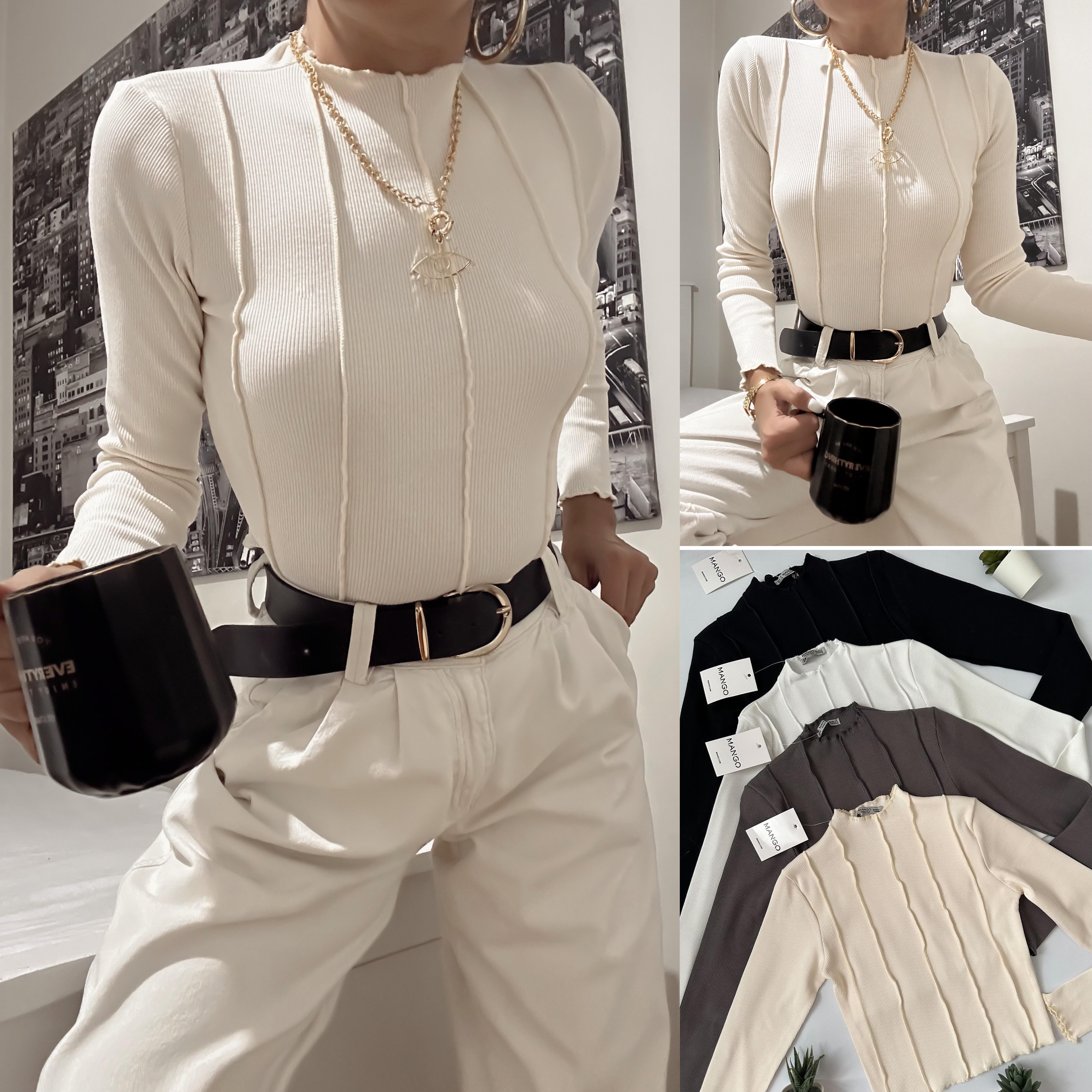 MNG DİK YAKA ŞERİTLİ BLUZ 