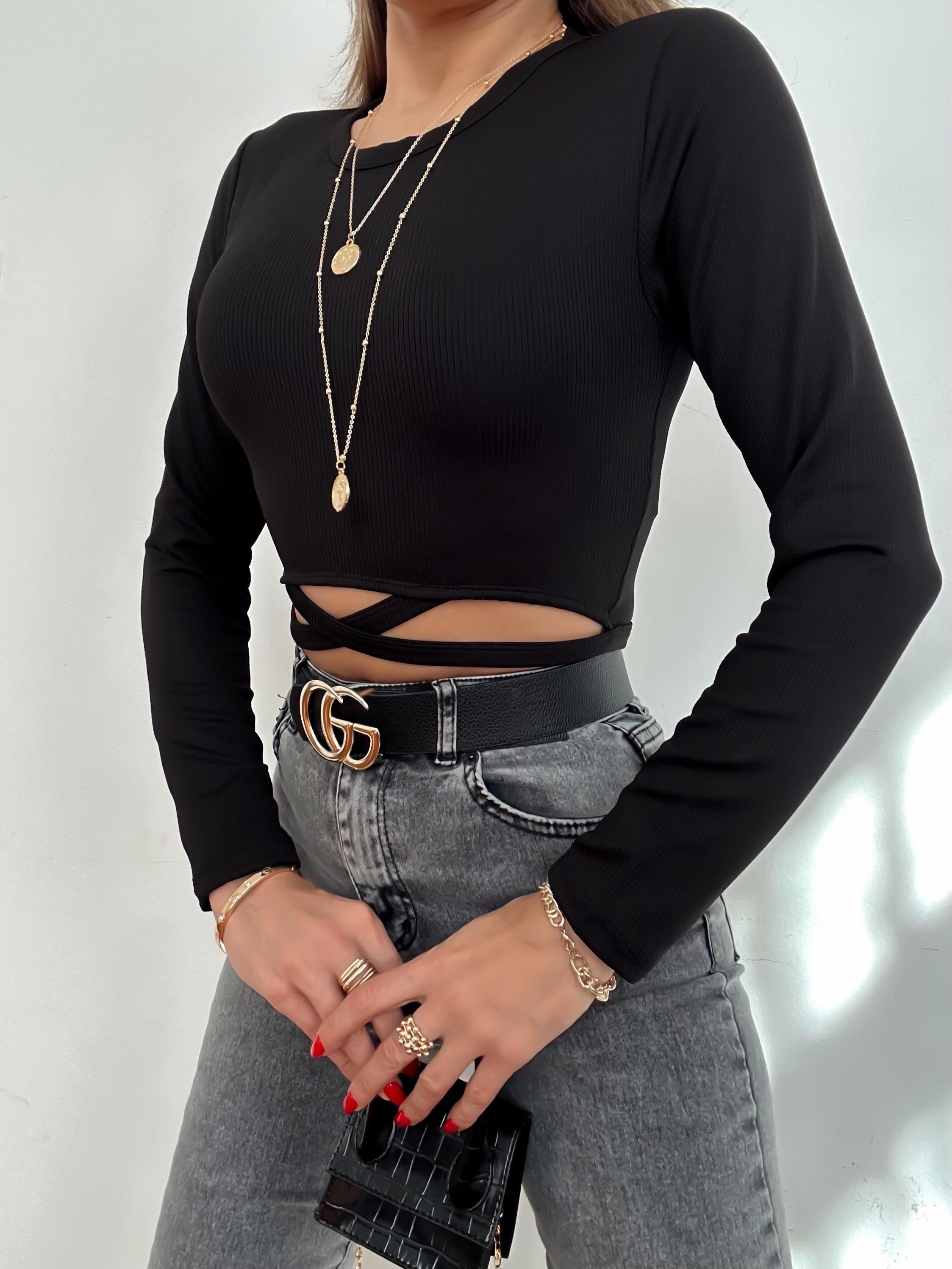 MOLLY BEL DEKOLTELİ  BLUZ SİYAH