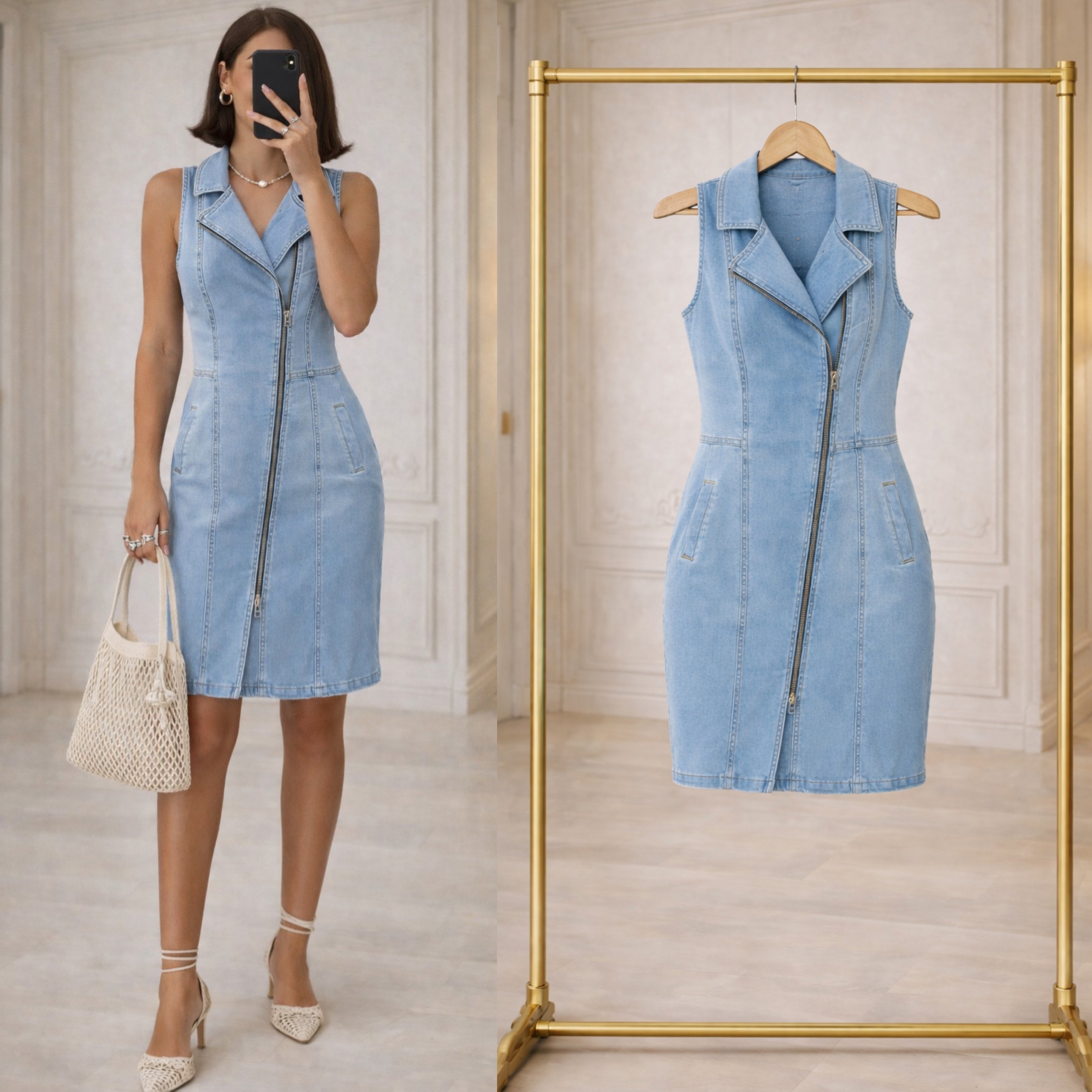 MOLR FERMUARLI CEPLİ ESNEK KOT ELBİSE