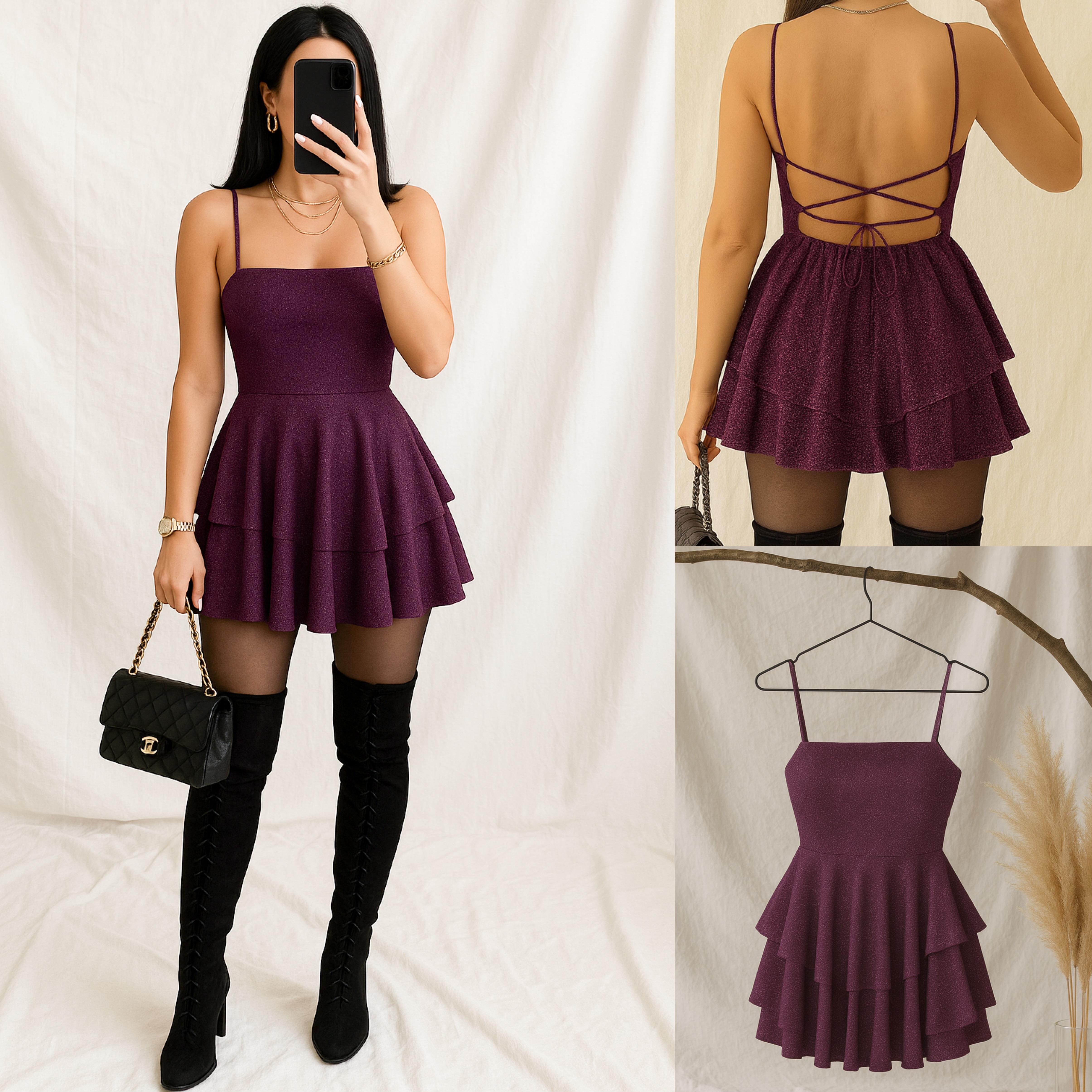 MOLY SİMLİ SIRT DEKOLTELİ ELBİSE PURPLE