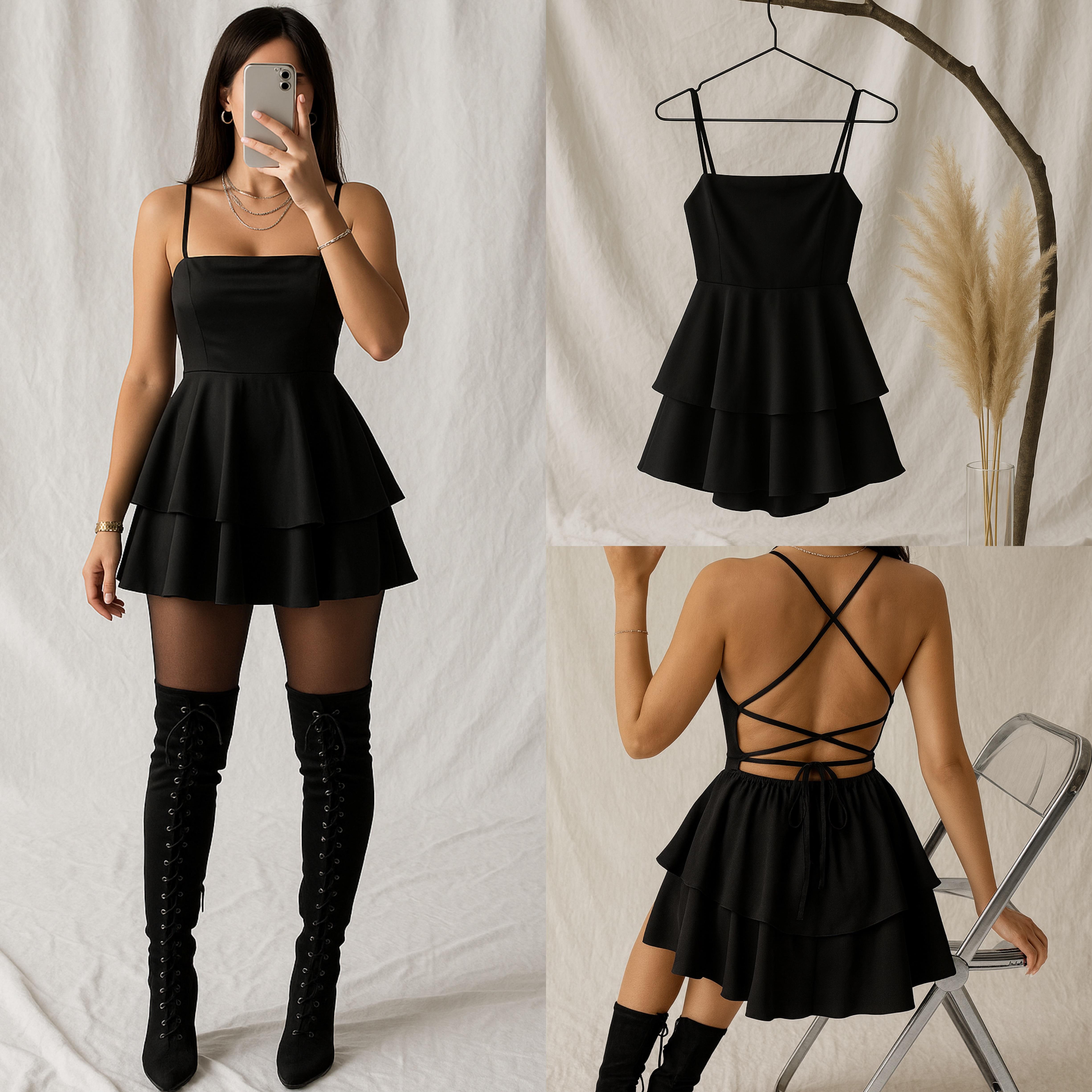 MOLY SIRT DEKOLTELİ ELBİSE SİYAH 