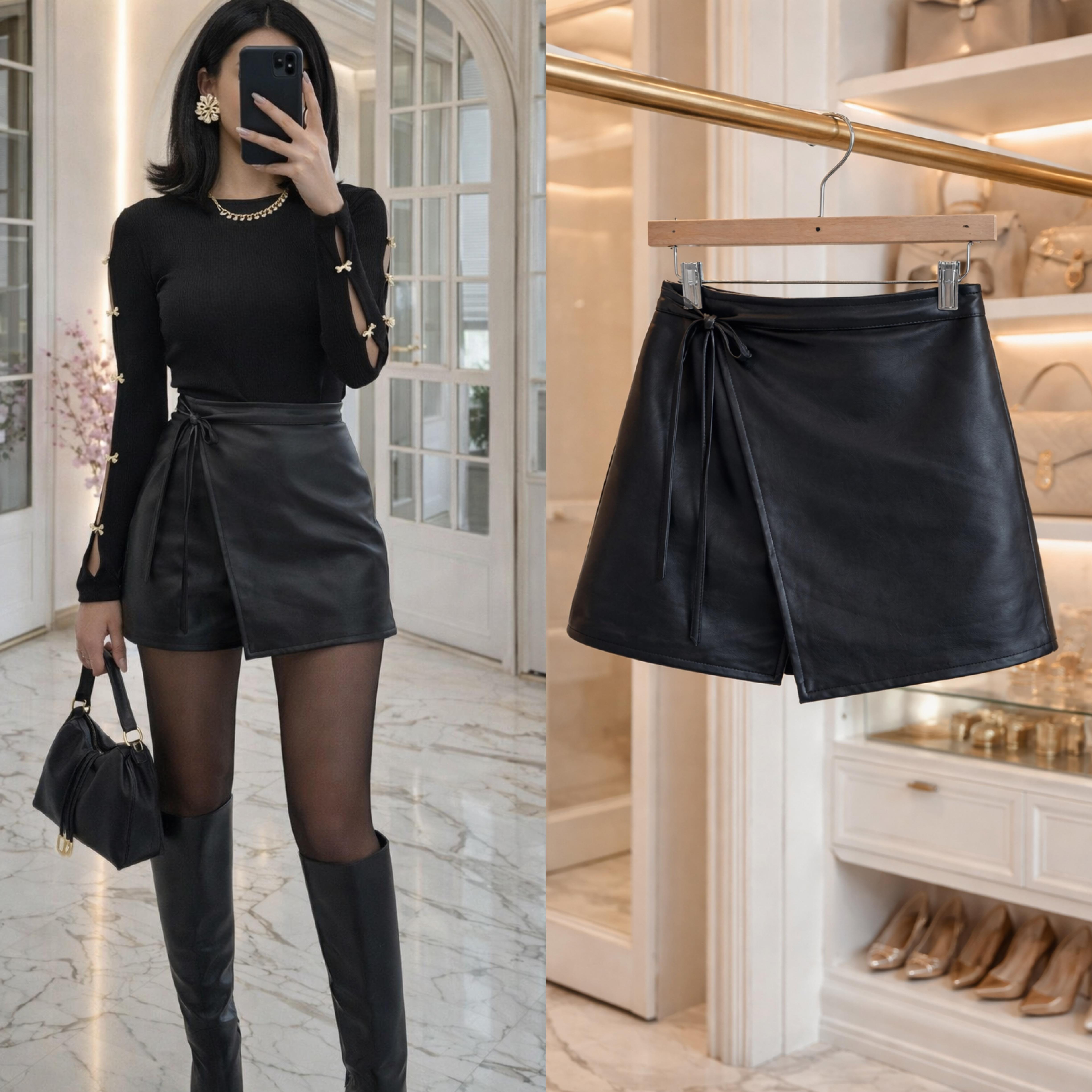 MONNA DERİ ESNEK ŞORT ETEK