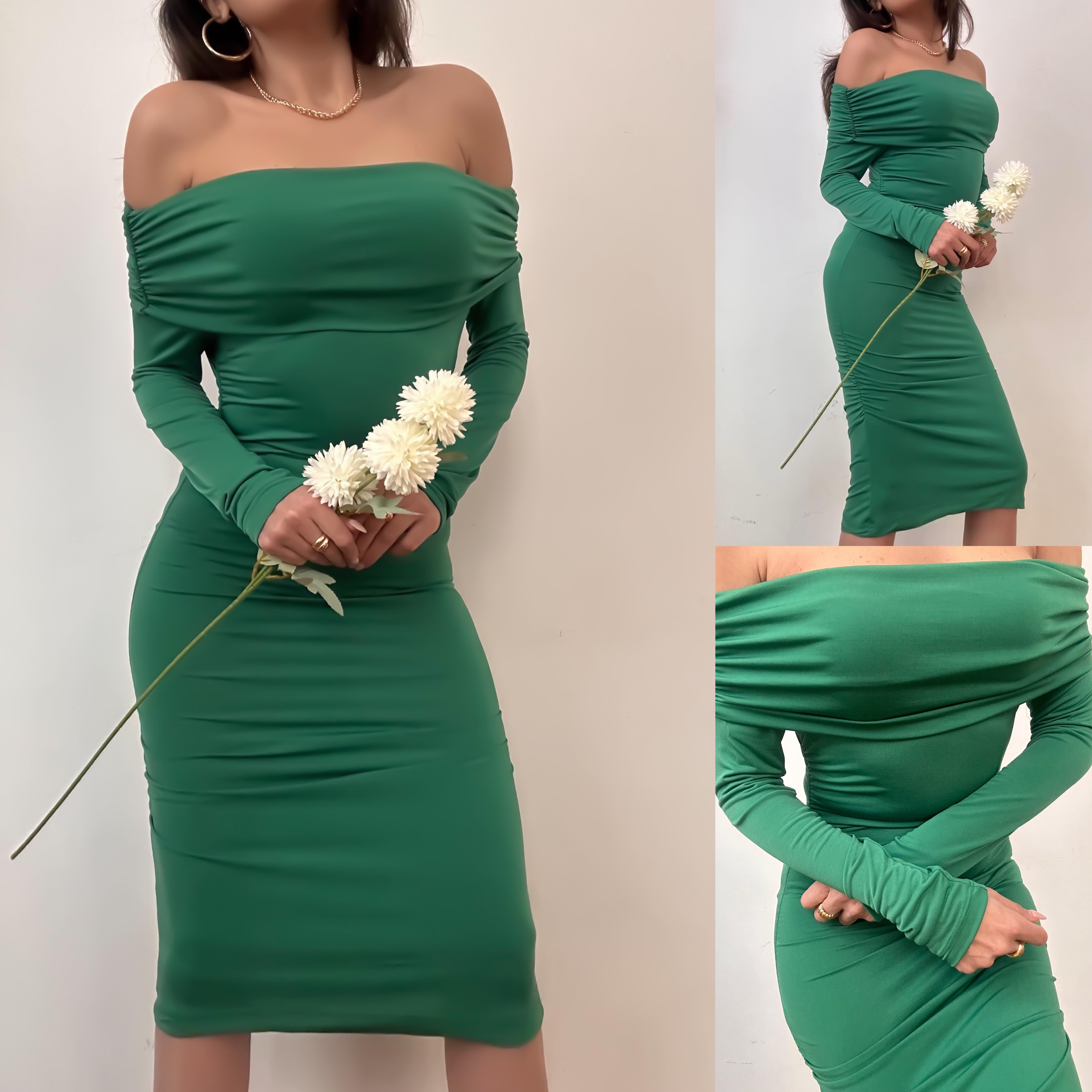 MYGREEN SANDY MİDİ ELBİSE YEŞİL