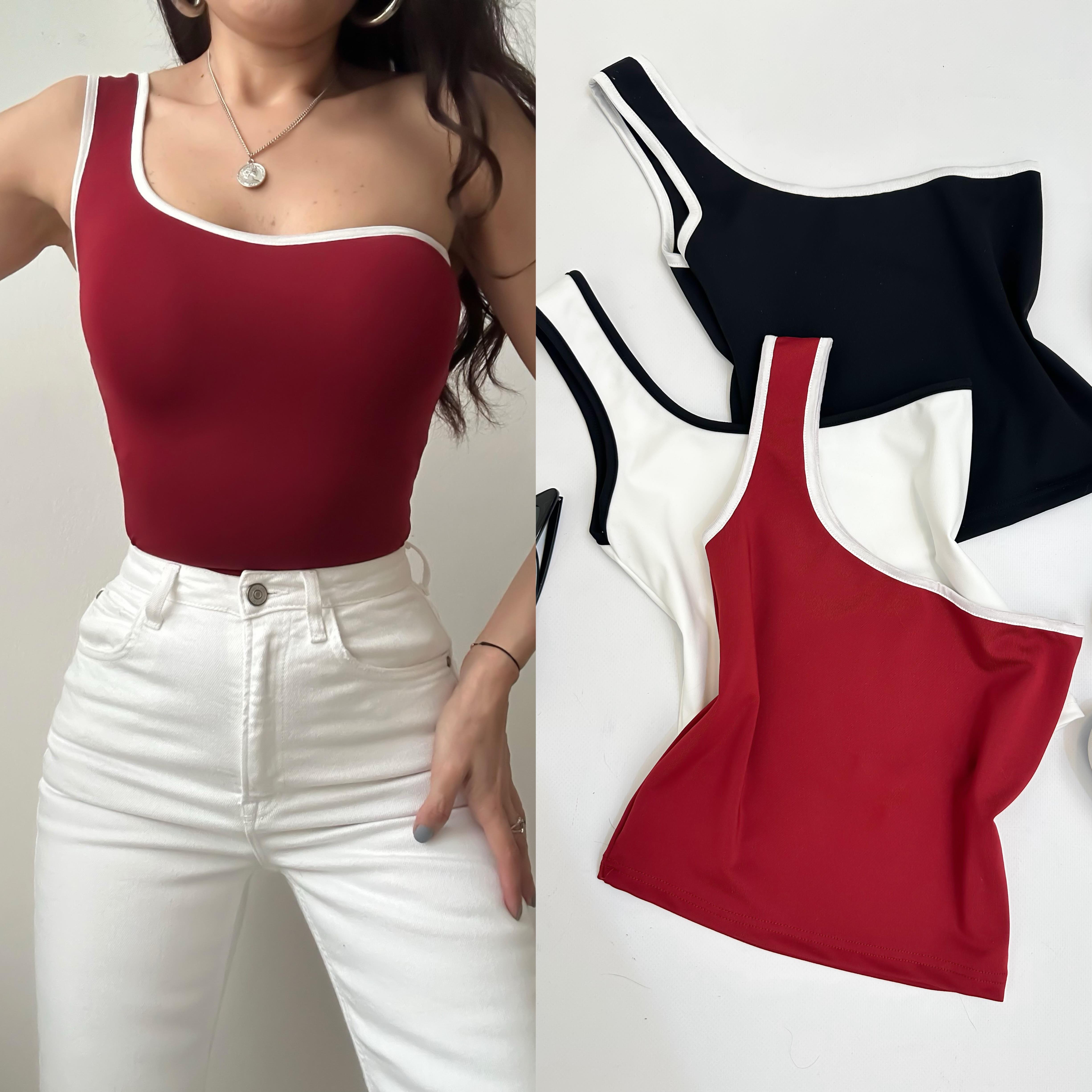 NADYA ŞERİTLİ ÇİFT KAT TEK OMUZ SANDY BLUZ