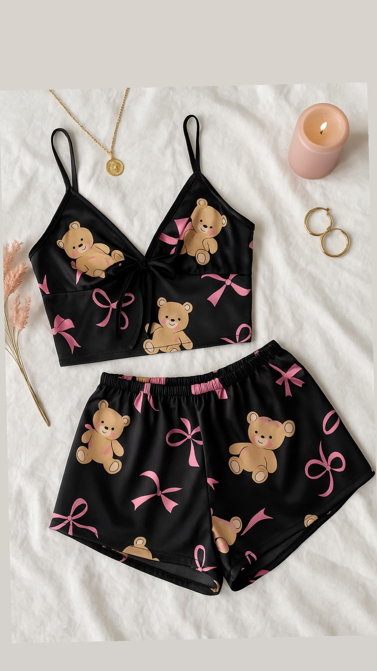 NILA BEAR SATEN ŞORTLU TAKIM