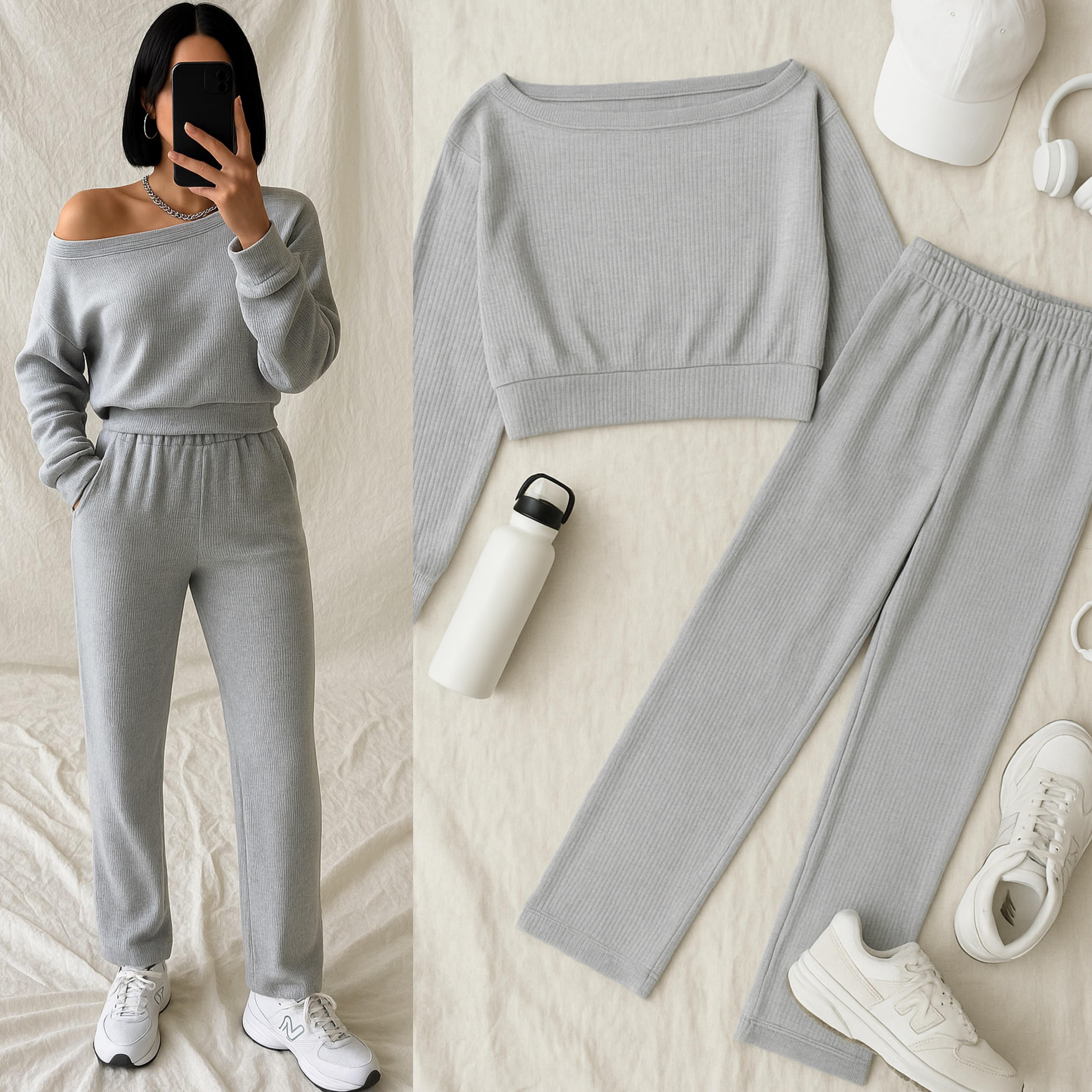 NLERA FİTİLLİ SWEAT ALT TAKIM GRİ