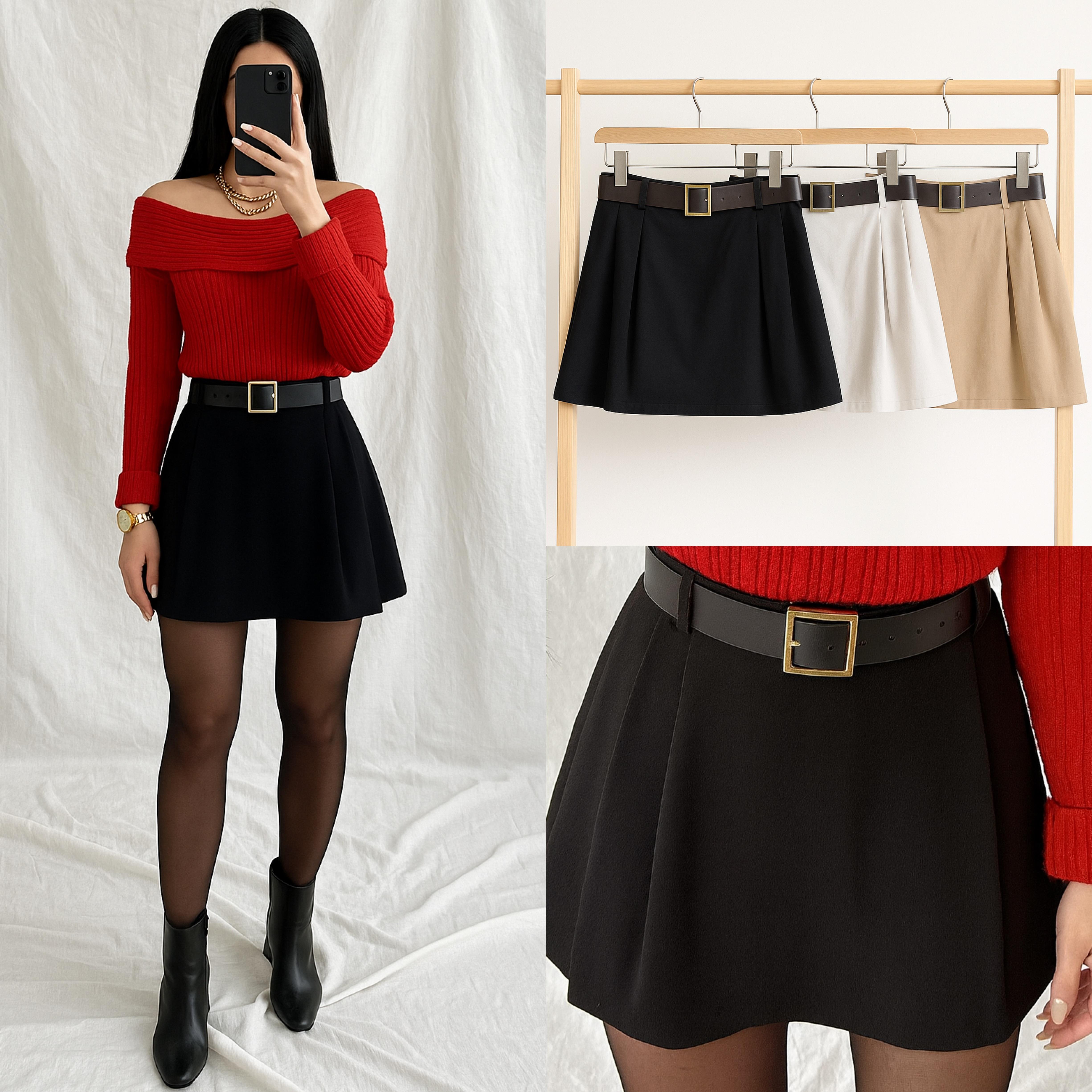 NORI KEMERLİ ŞORT ETEK 