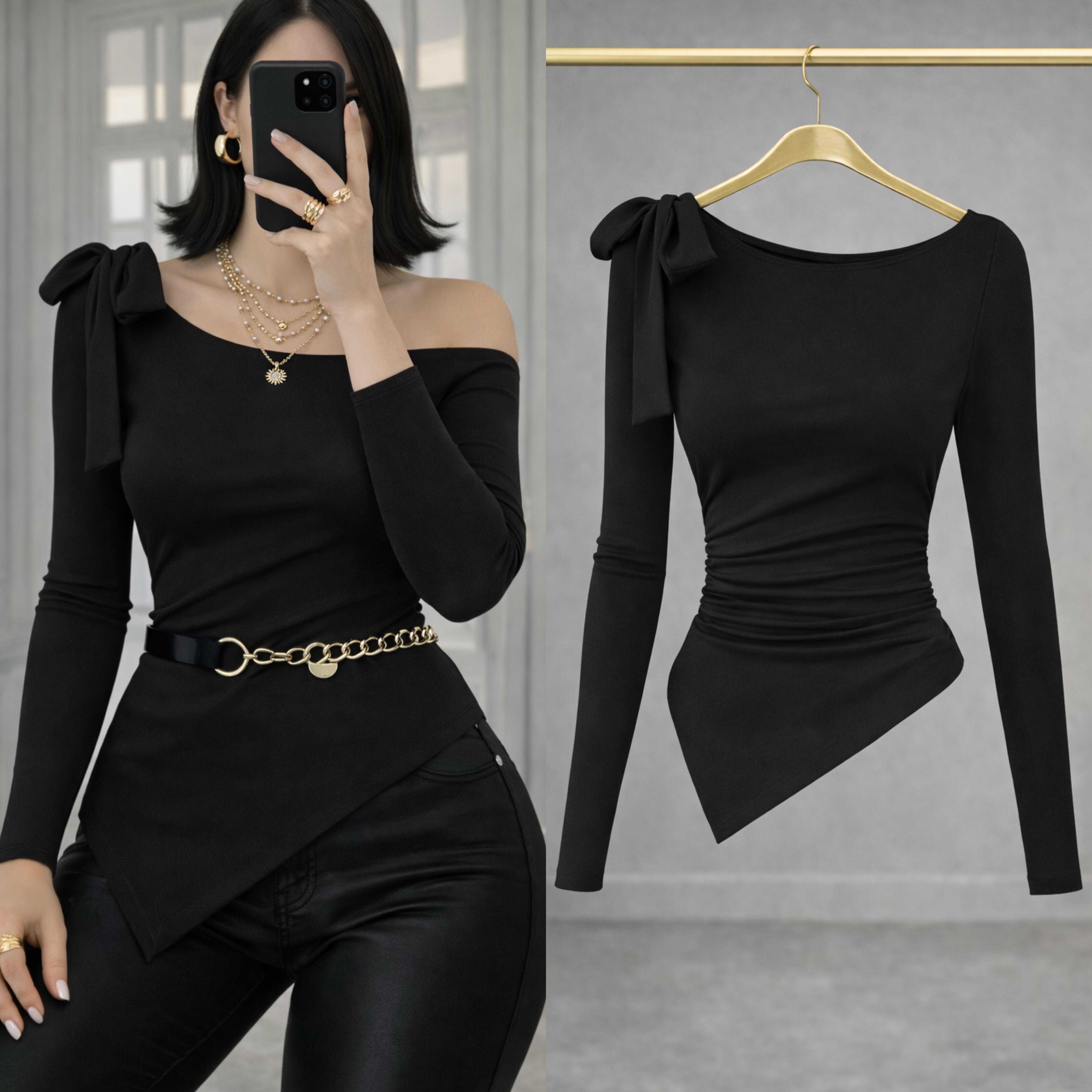 OLI KURDELE DETAYLI BLUZ SİYAH