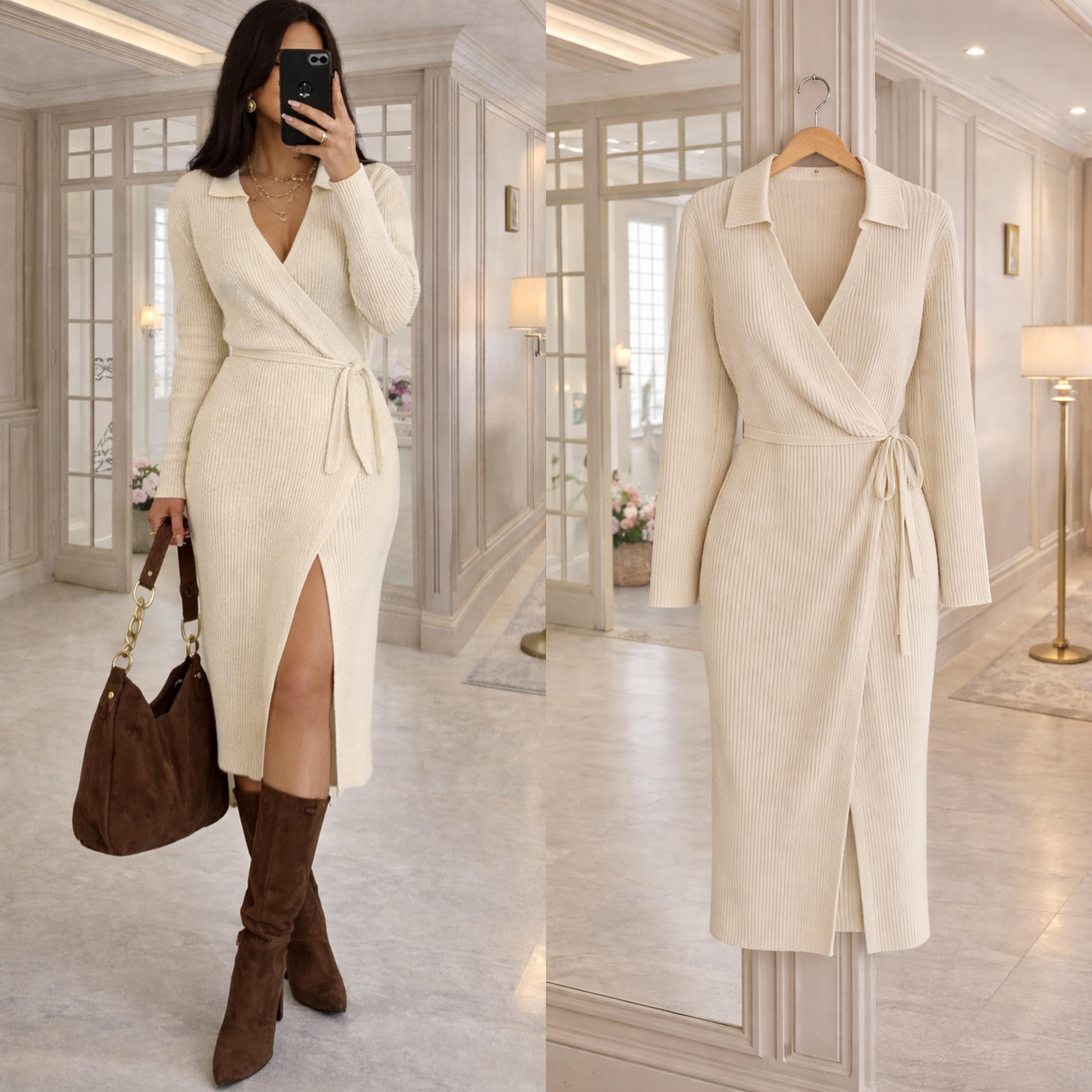 OLIA KRUVAZE BAĞLAMALI ELBİSE(İÇ GÖSTERMEZ)