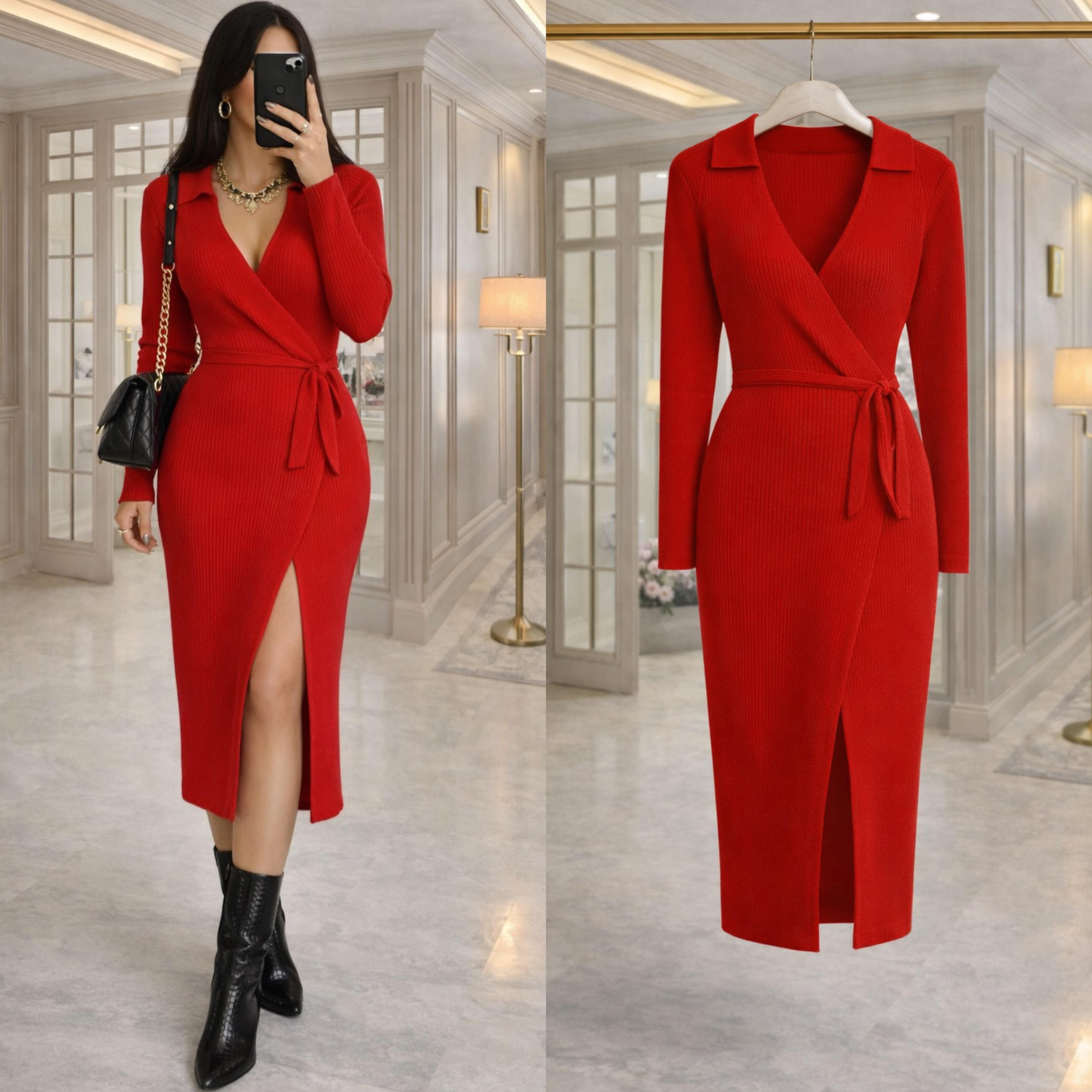 OLIA KRUVAZE BAĞLAMALI TRİKO ELBİSE