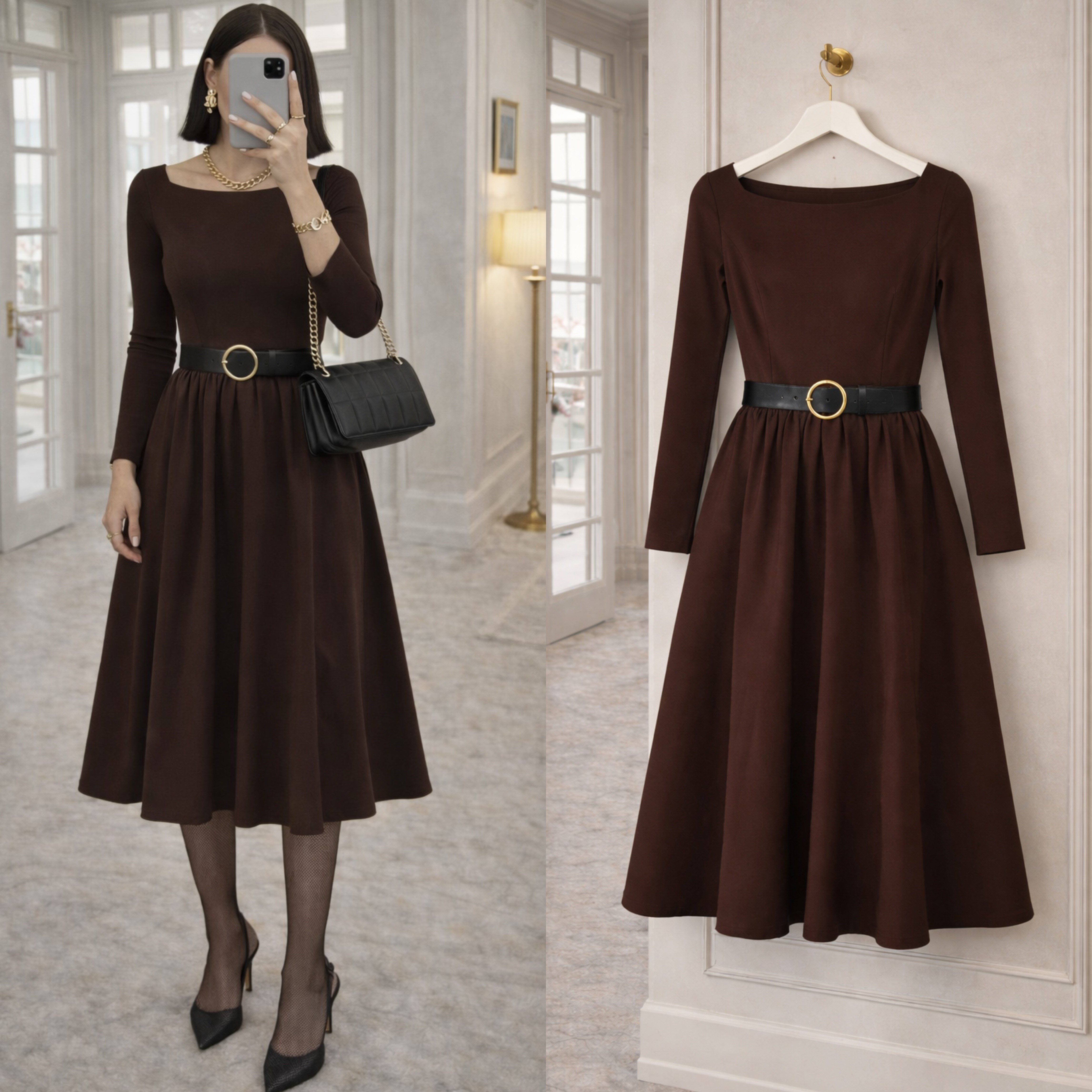 ONLA ÇIKARILABİLİR KEMERLİ ELBİSE