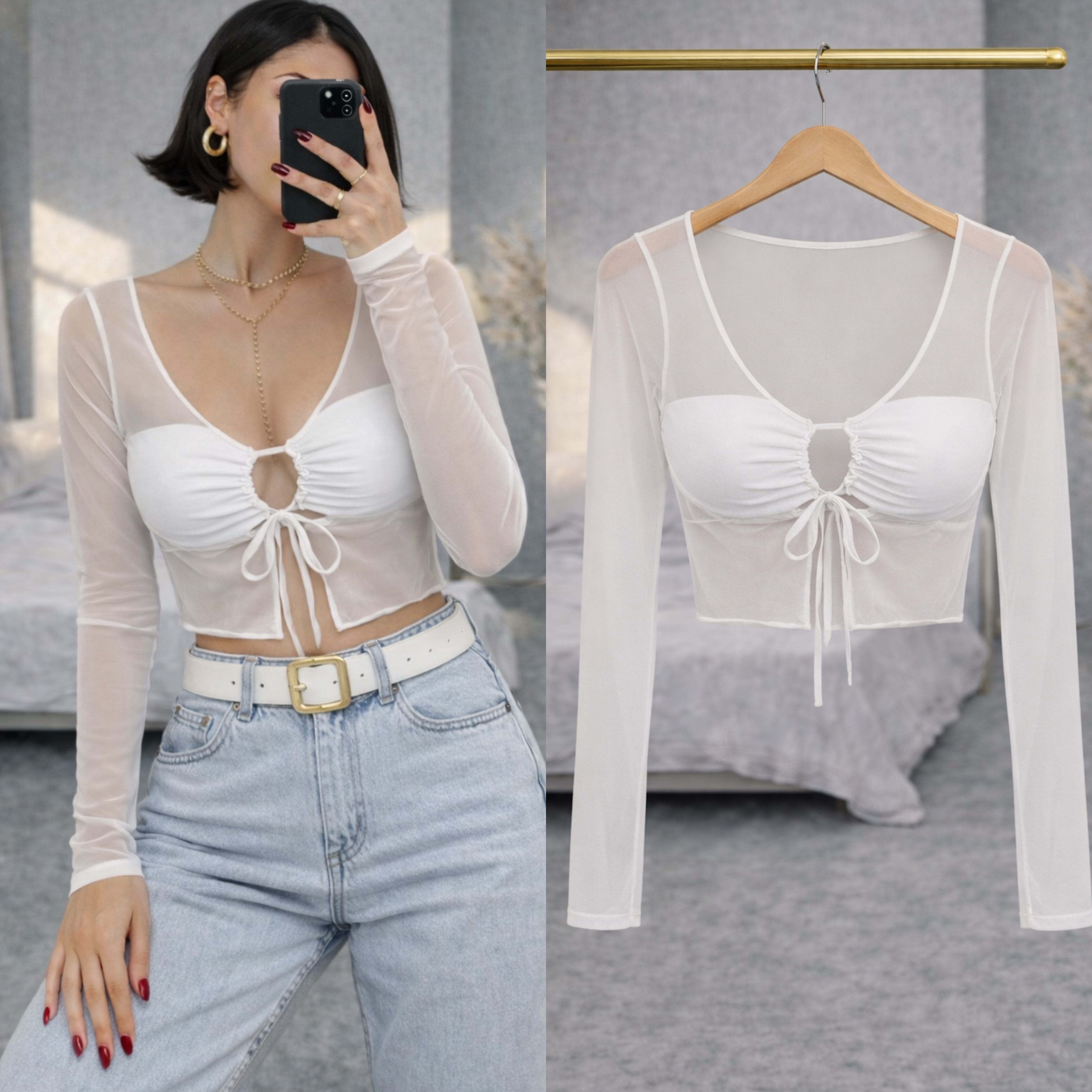 ONLY GÖĞSÜ ASTARI TÜL BLUZ