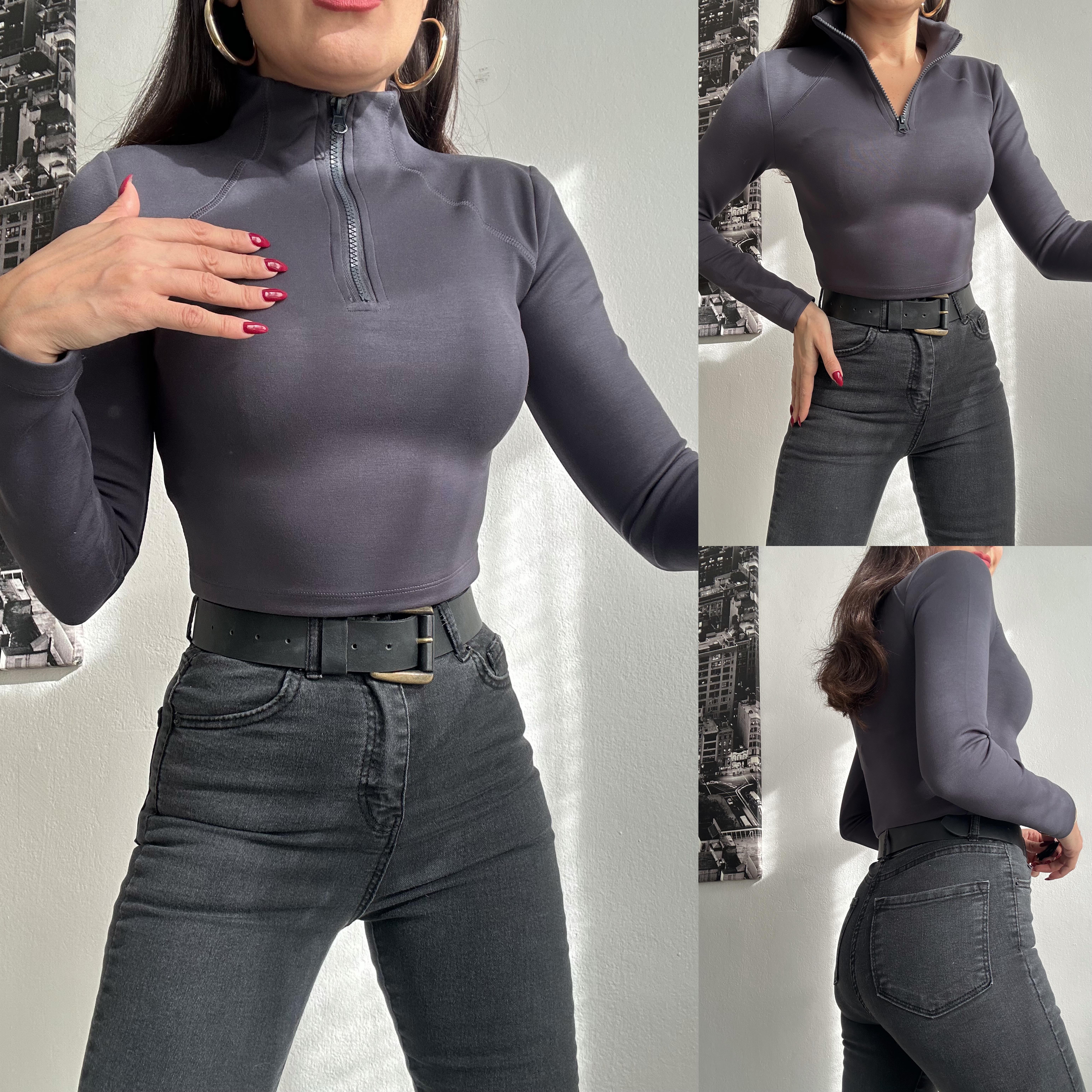 OYSH MODAL FERMUARLI TOP INDIGO