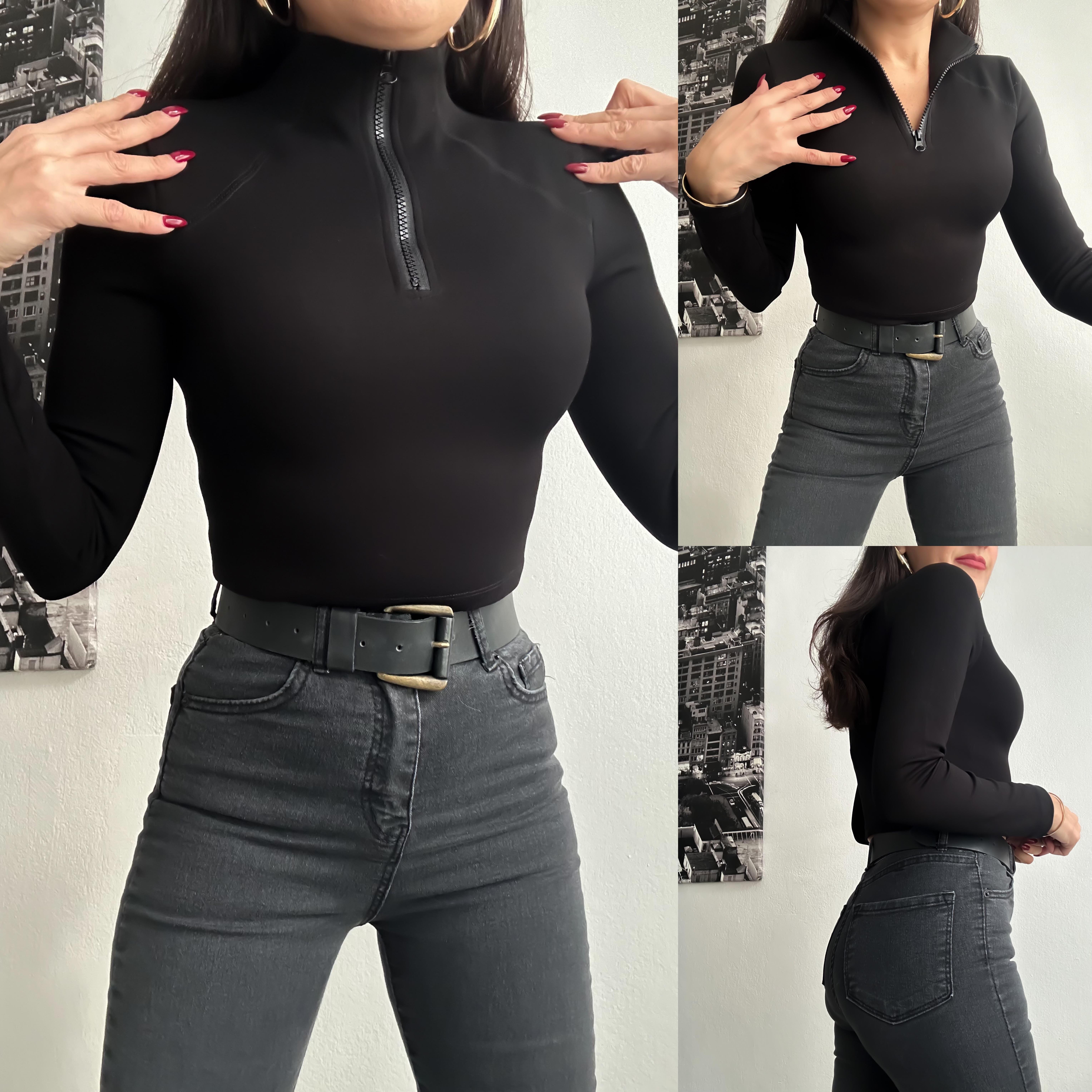 OYSH MODAL FERMUARLI TOP SİYAH 