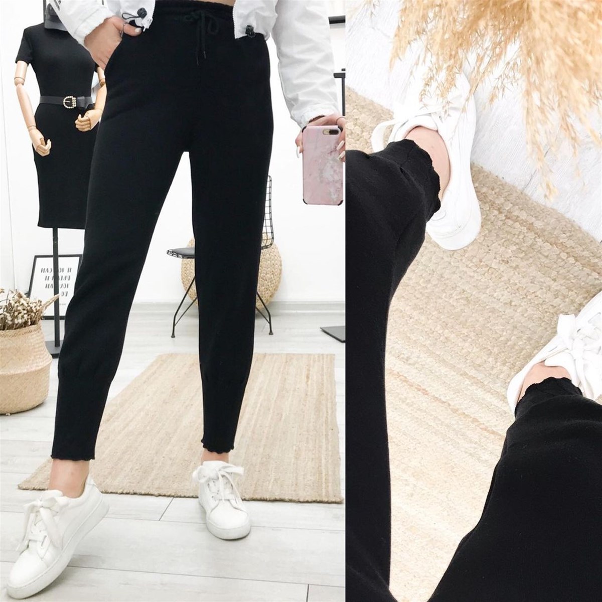 PAÇA DETAY EŞOFMAN ALTI SİYAH