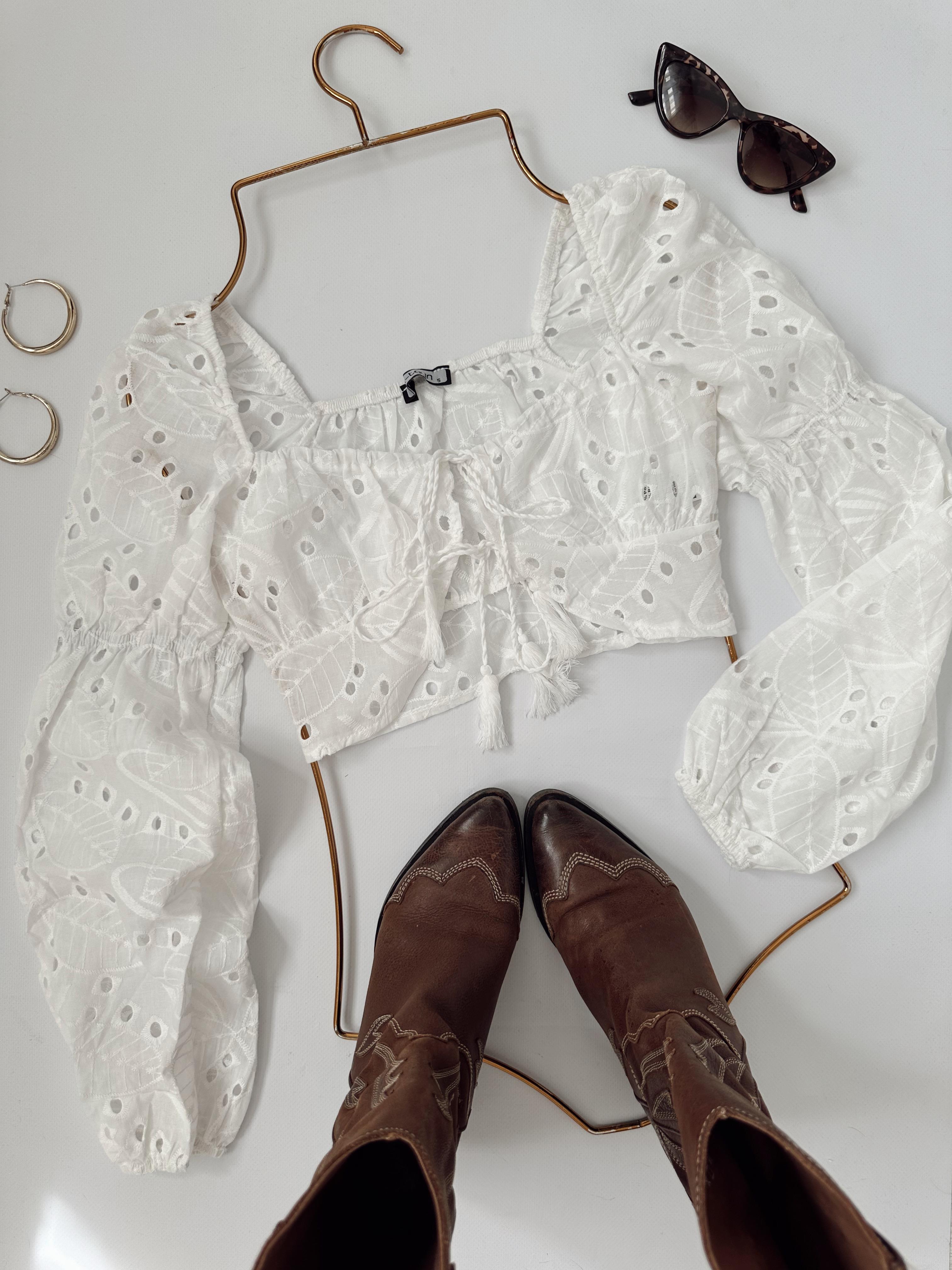 QUELY GÜPÜR BAĞLAMALI CROP BLUZ