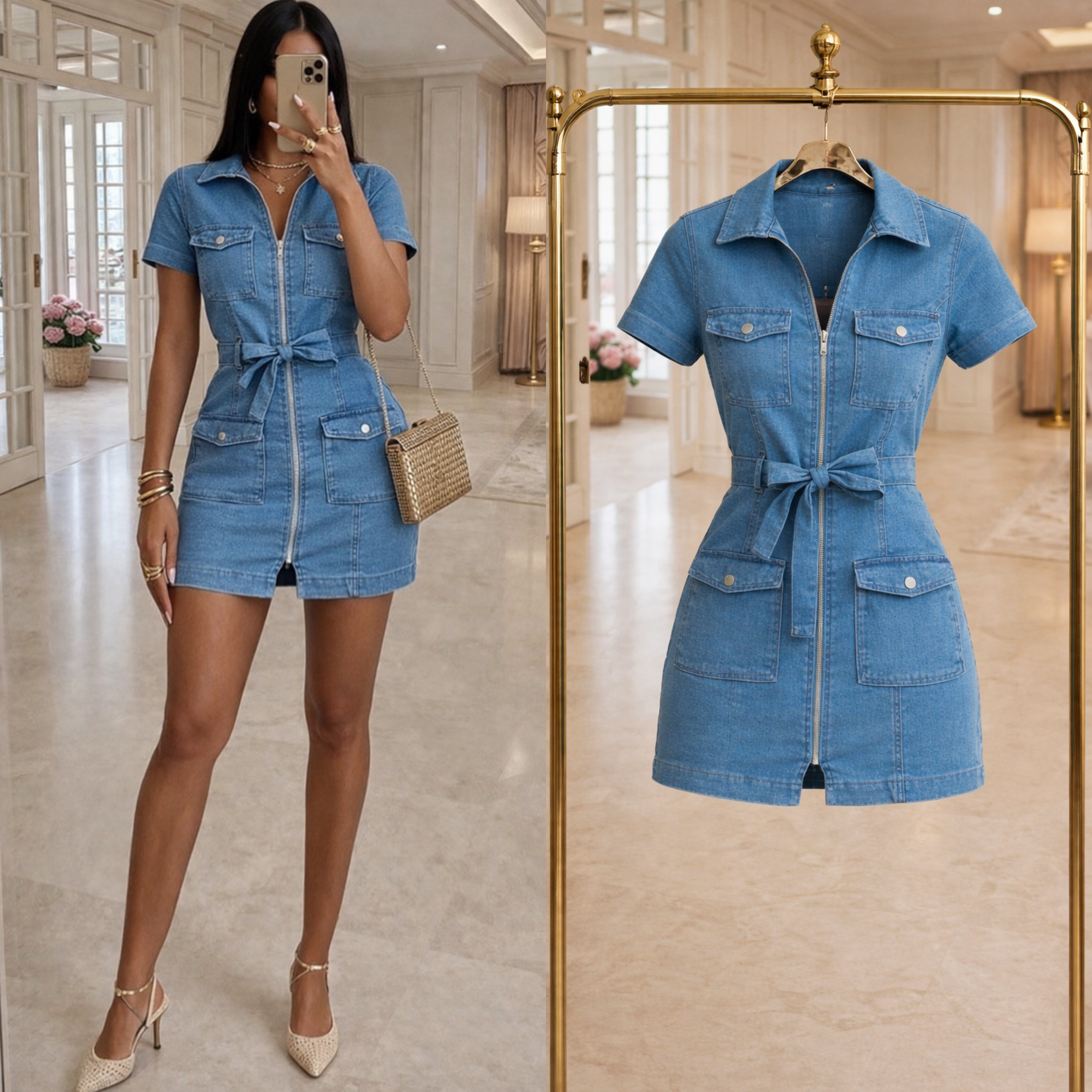 RAILY ESNEK YUMUŞAK JEAN ELBİSE