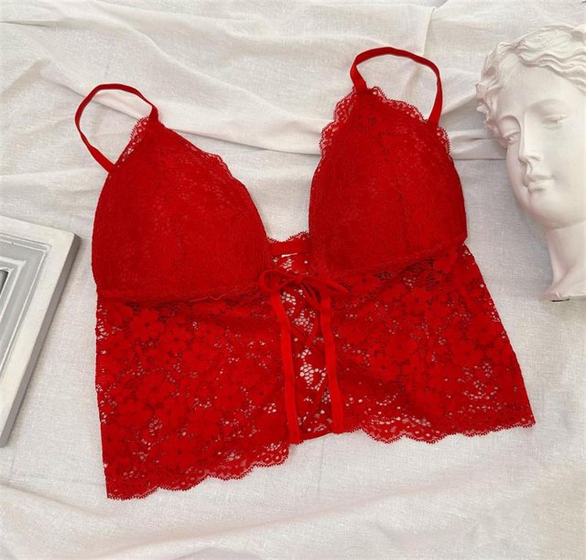 RED DANTELLİ PUSH UP BUSTİYER KIRMIZI
