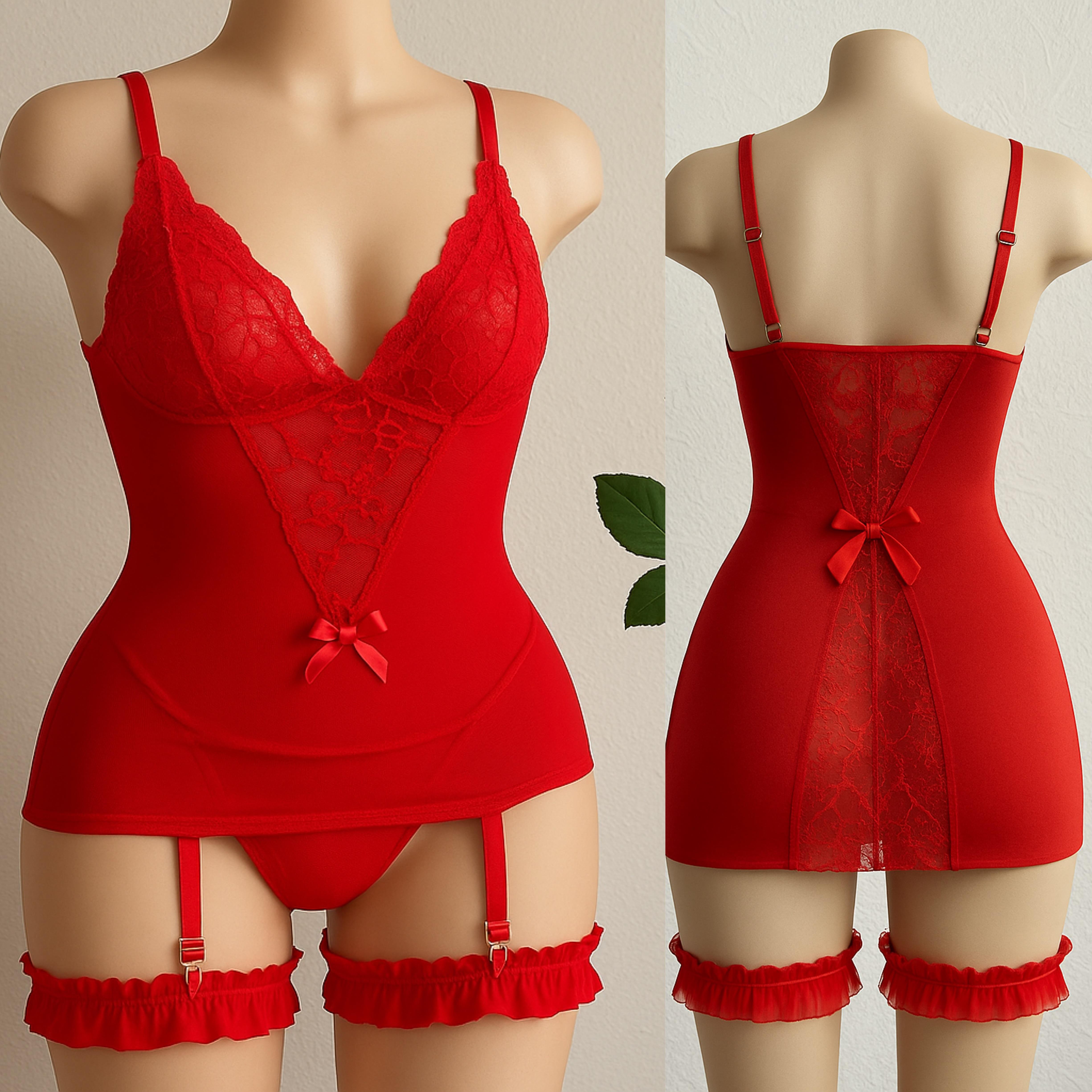 REDMELOVE JARTİYER TANGA GECELİK TAKIM SET(GÖRSELDEKİ HERŞEY DAHİLDİR)