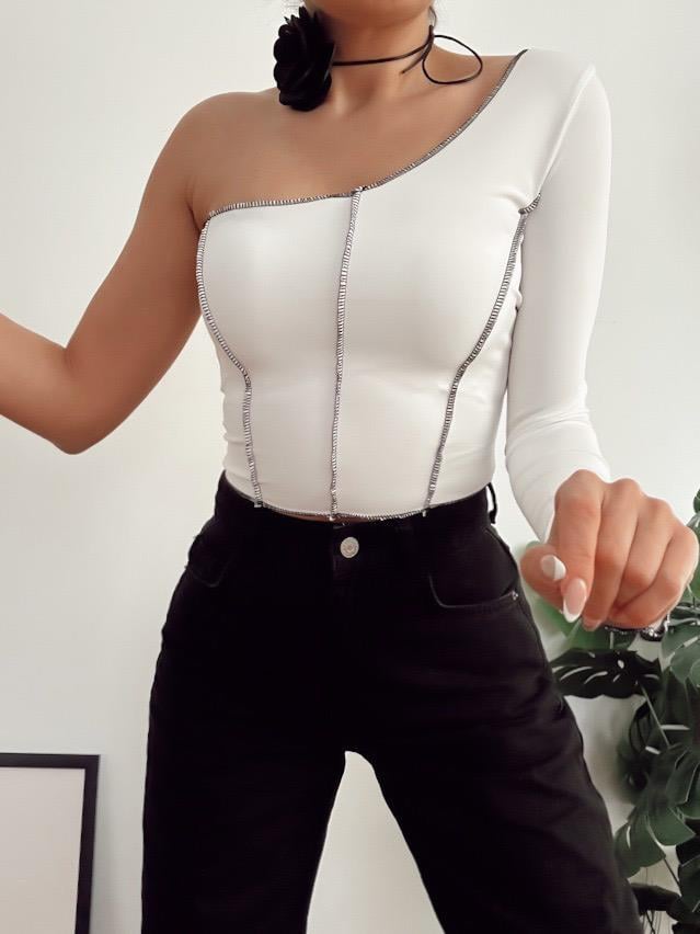 RENESSA TEK OMUZ ŞERİTLİ BLUZ BEYAZ