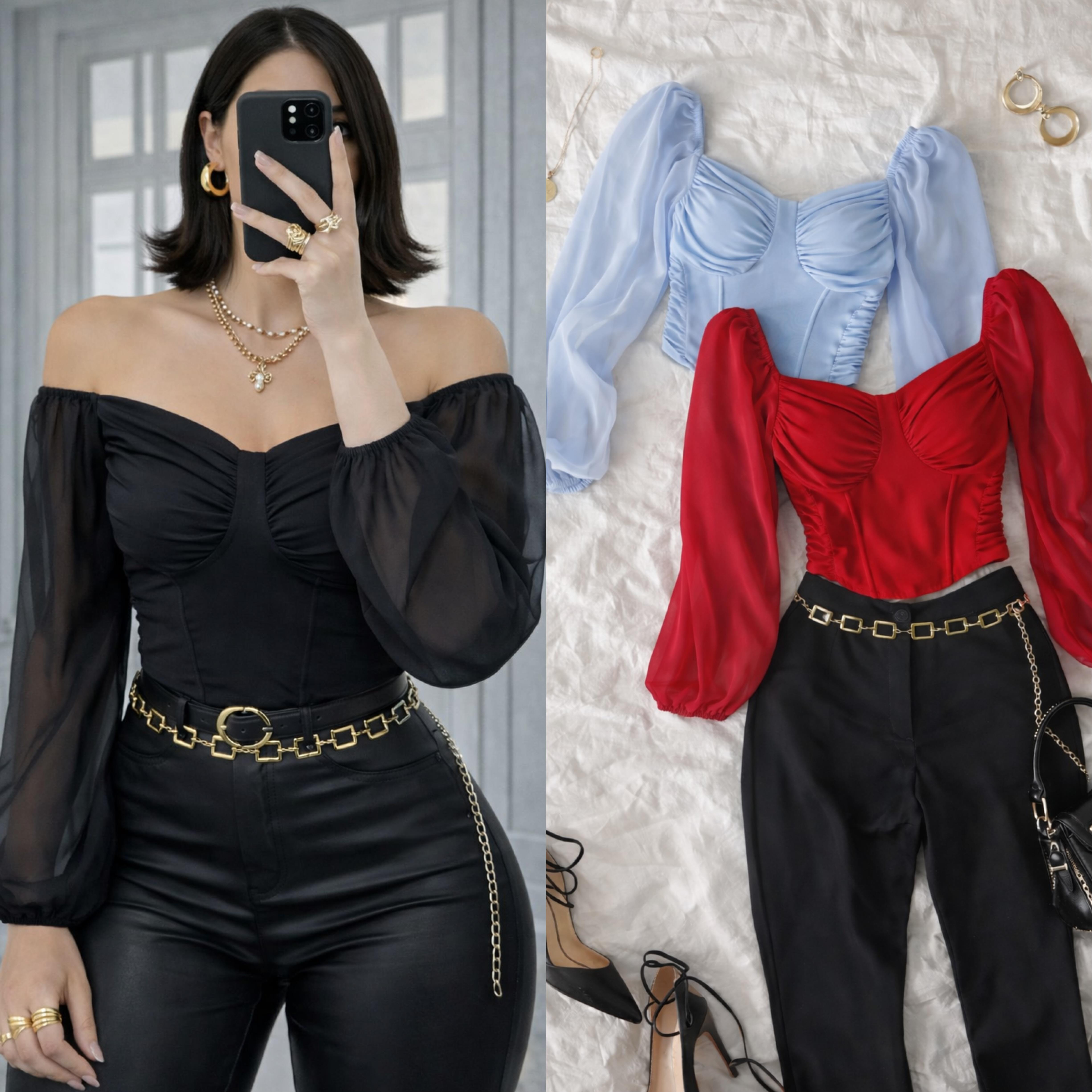 ROI ŞİFON KOLLU BLUZ