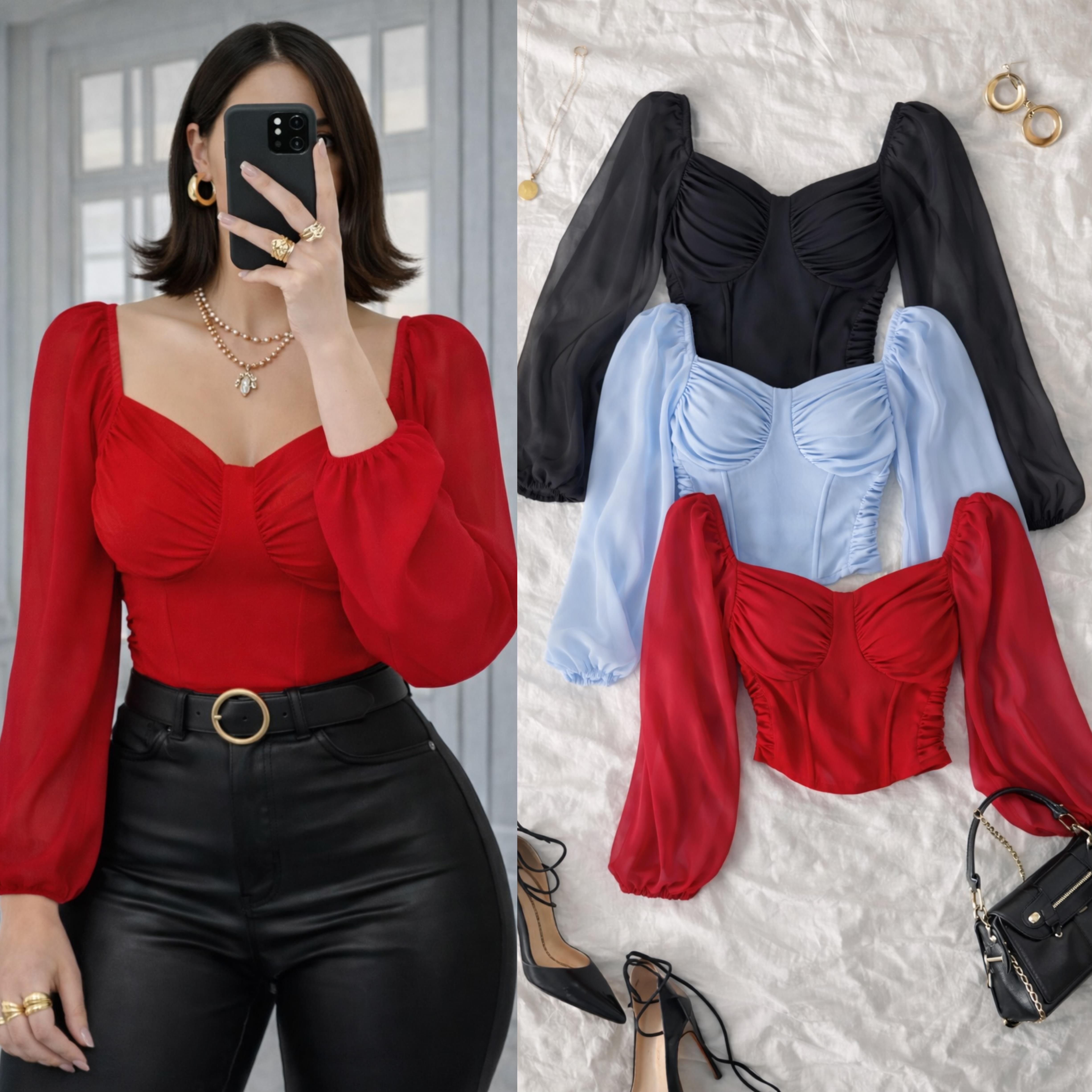 ROI ŞİFON KOLLU BLUZ