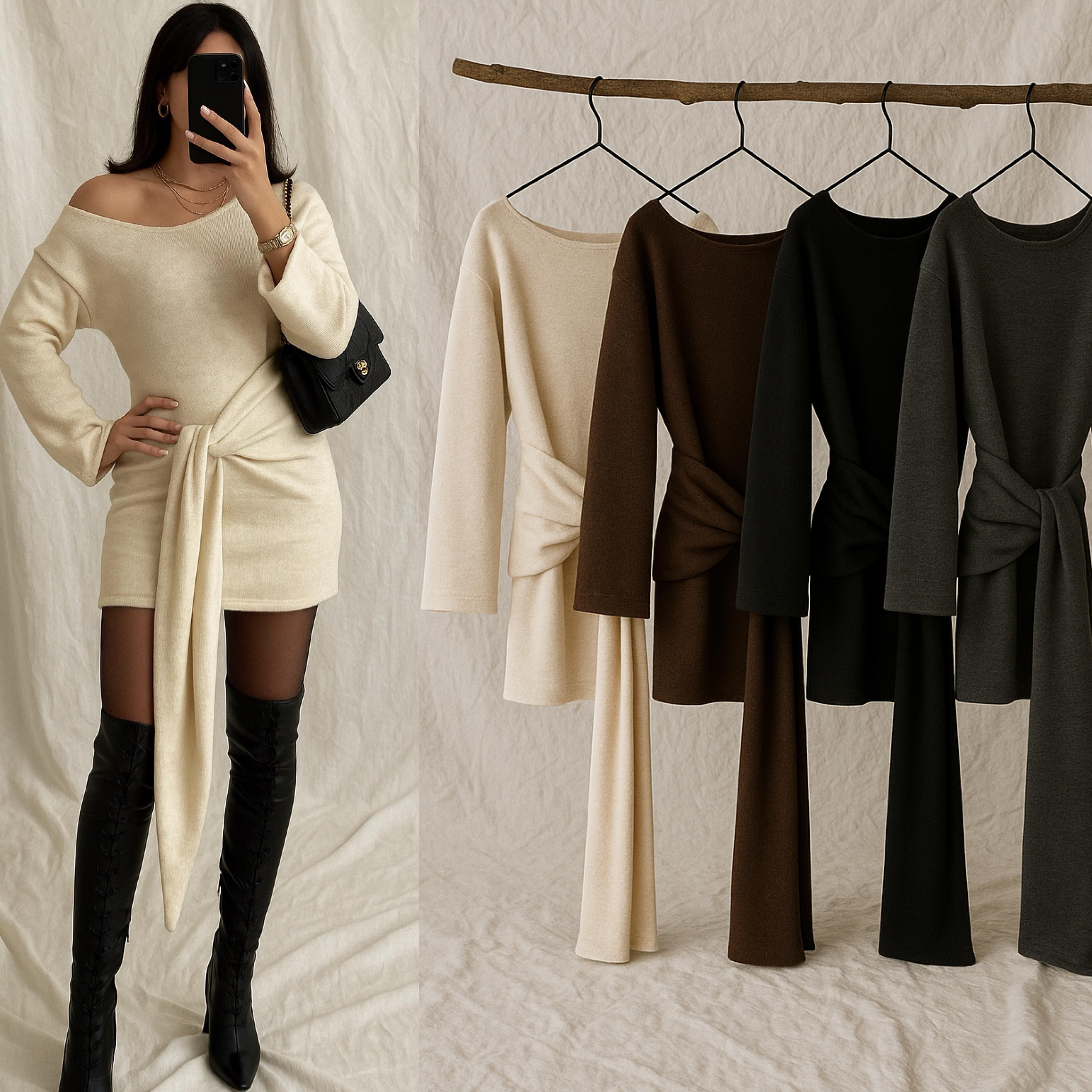 ROSAINA TRİKO BAĞLAMALI ELBİSE