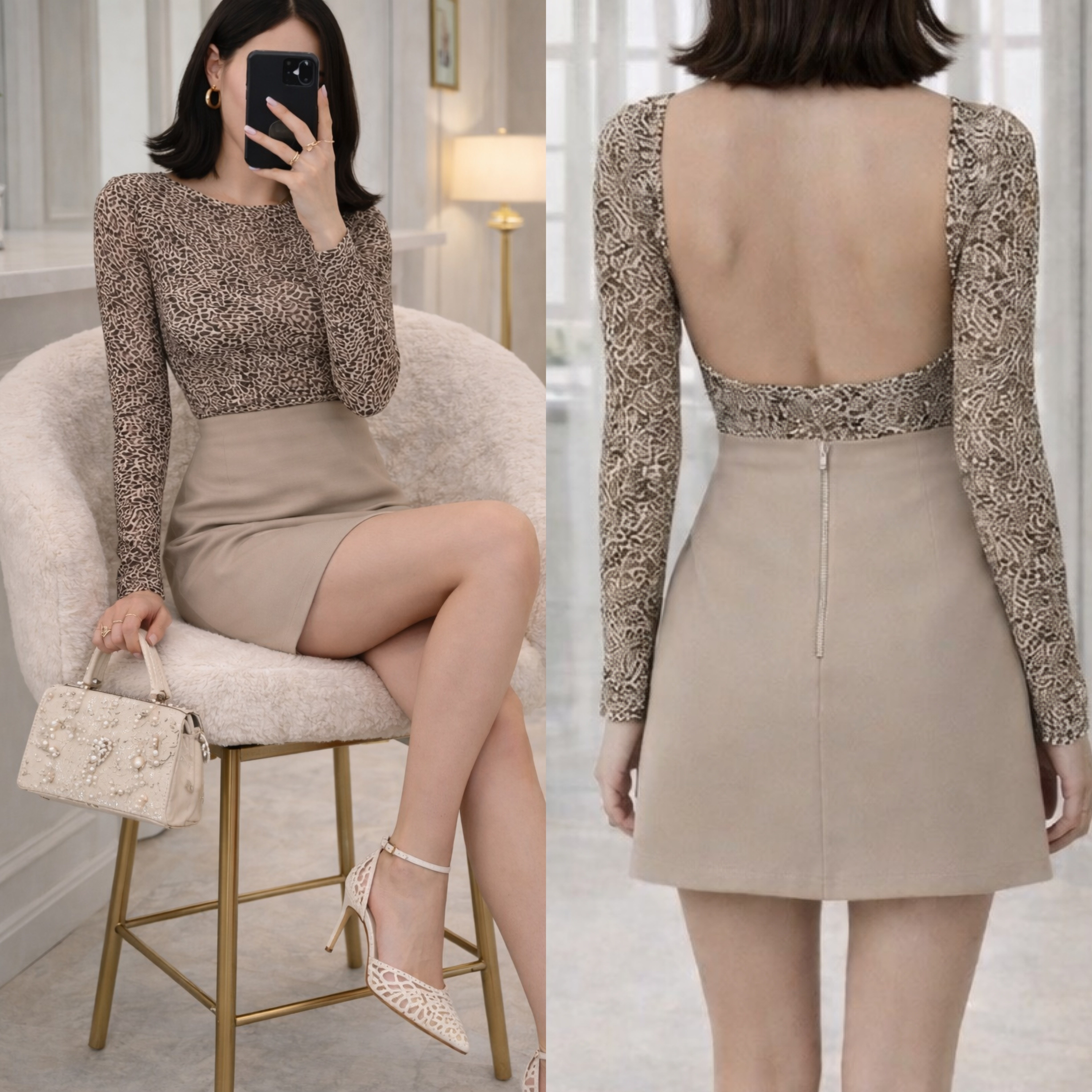 SANIA DESENLİ SIRT DEKOLTELİ BLUZ