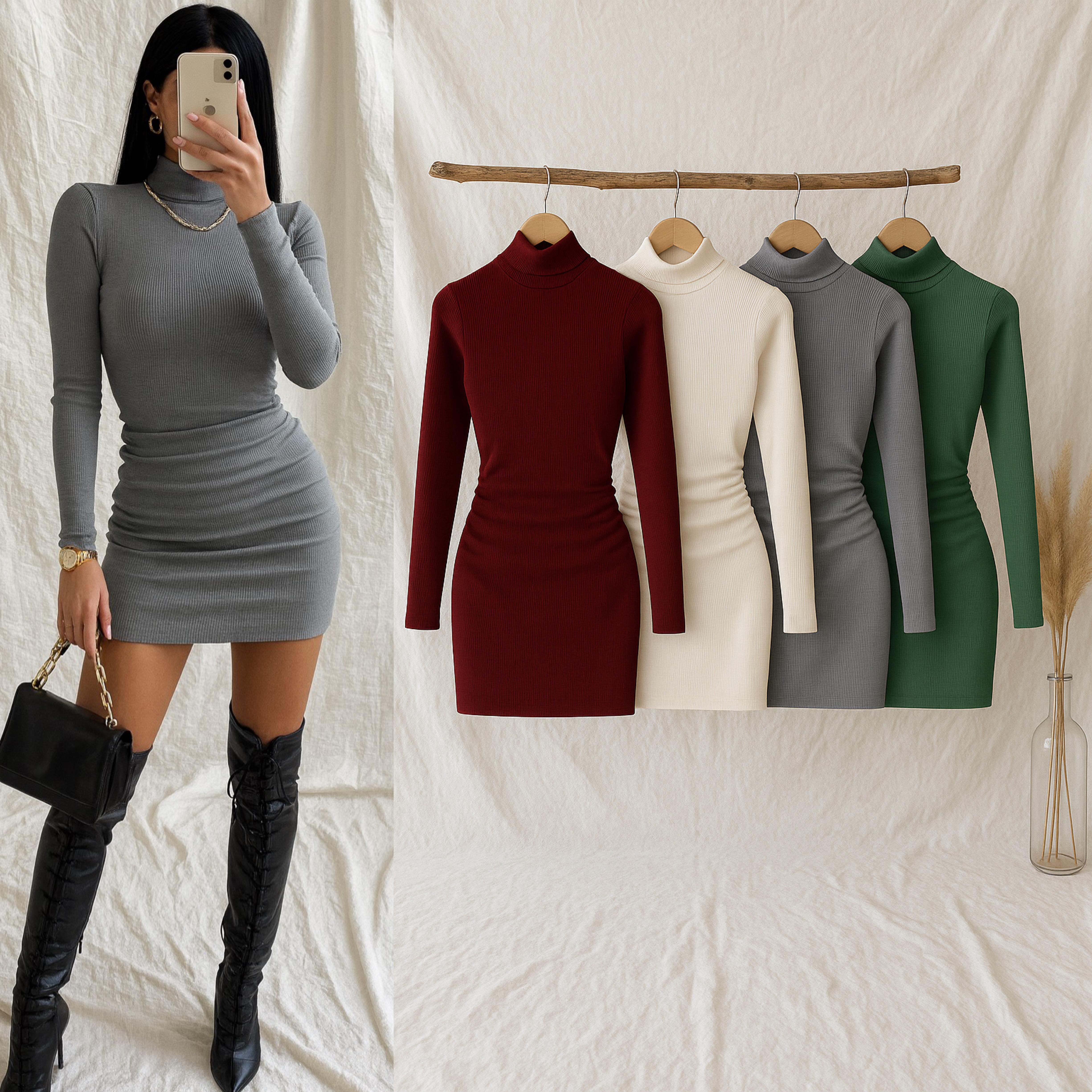 SERENA FİTİLLİ BALIKÇI ELBİSE GRİ