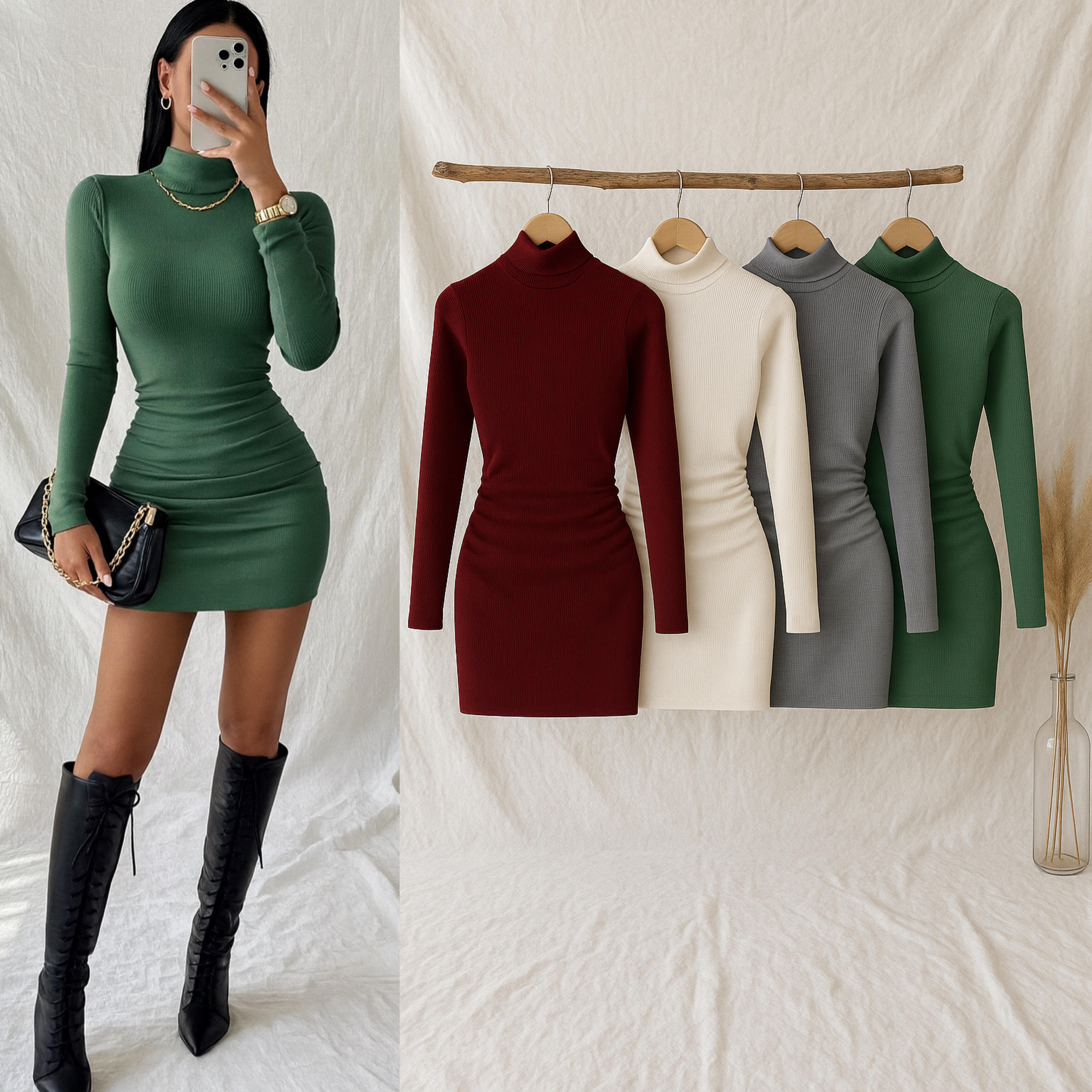 SERENA FİTİLLİ BALIKÇI ELBİSE YEŞİL