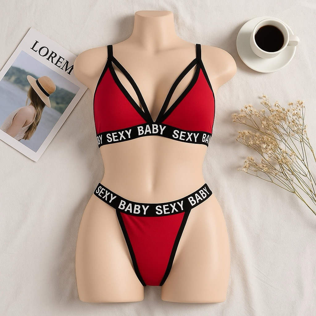 SEXYBABY ÖN ÇAPRAZ DOLGUSUZ İÇ ÇAMAŞIRI TAKIMI KIRMIZI