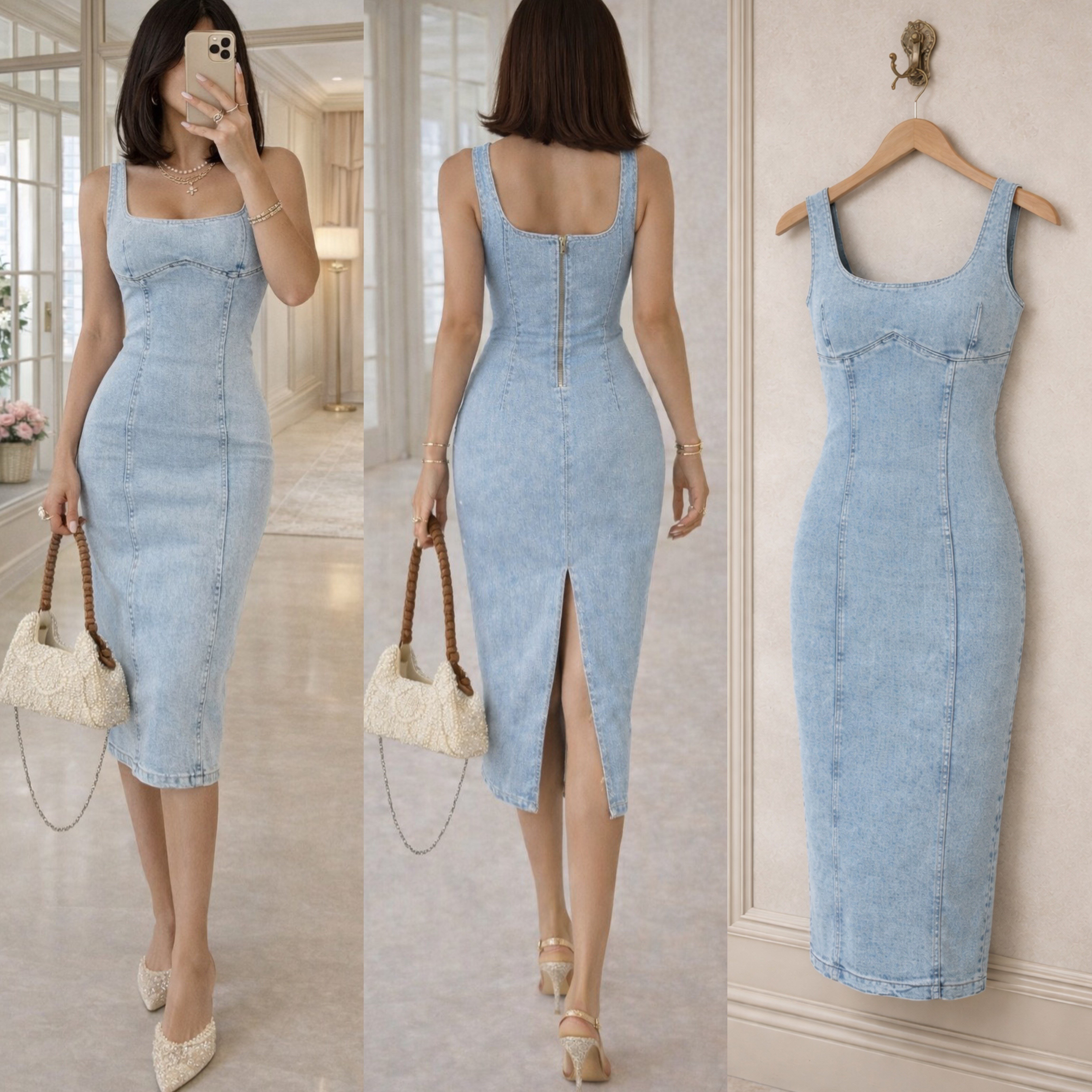 SOLY MİDİ ESNEK KOT ELBİSE