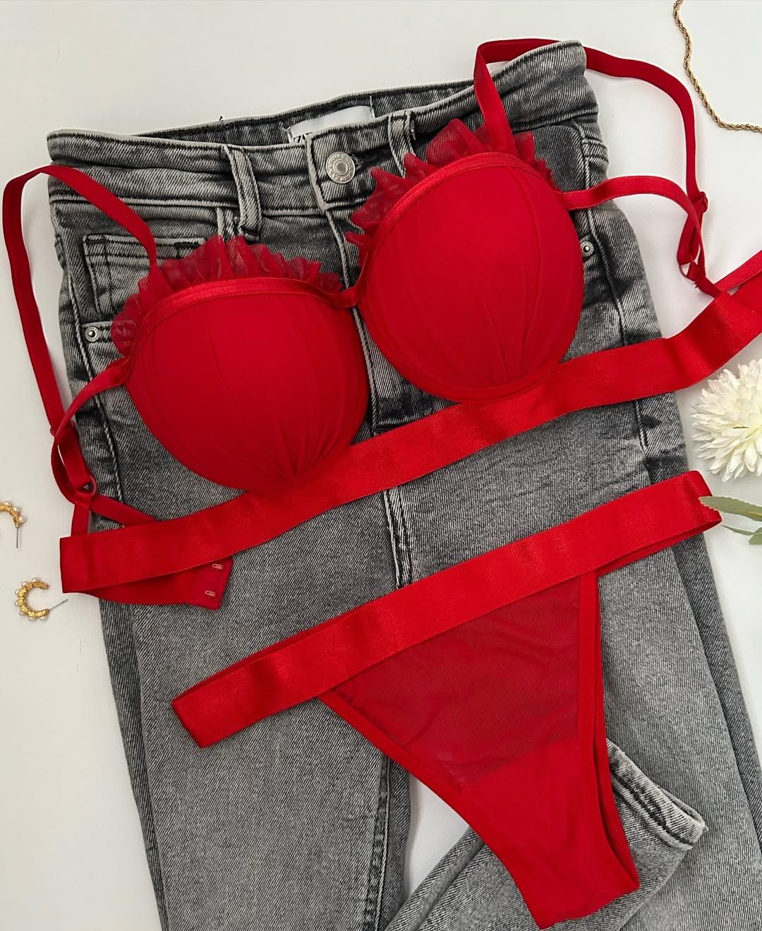 SWETLANA PUSH UP DOLGULU İÇ ÇAMAŞIRI TAKIM KIRMIZI