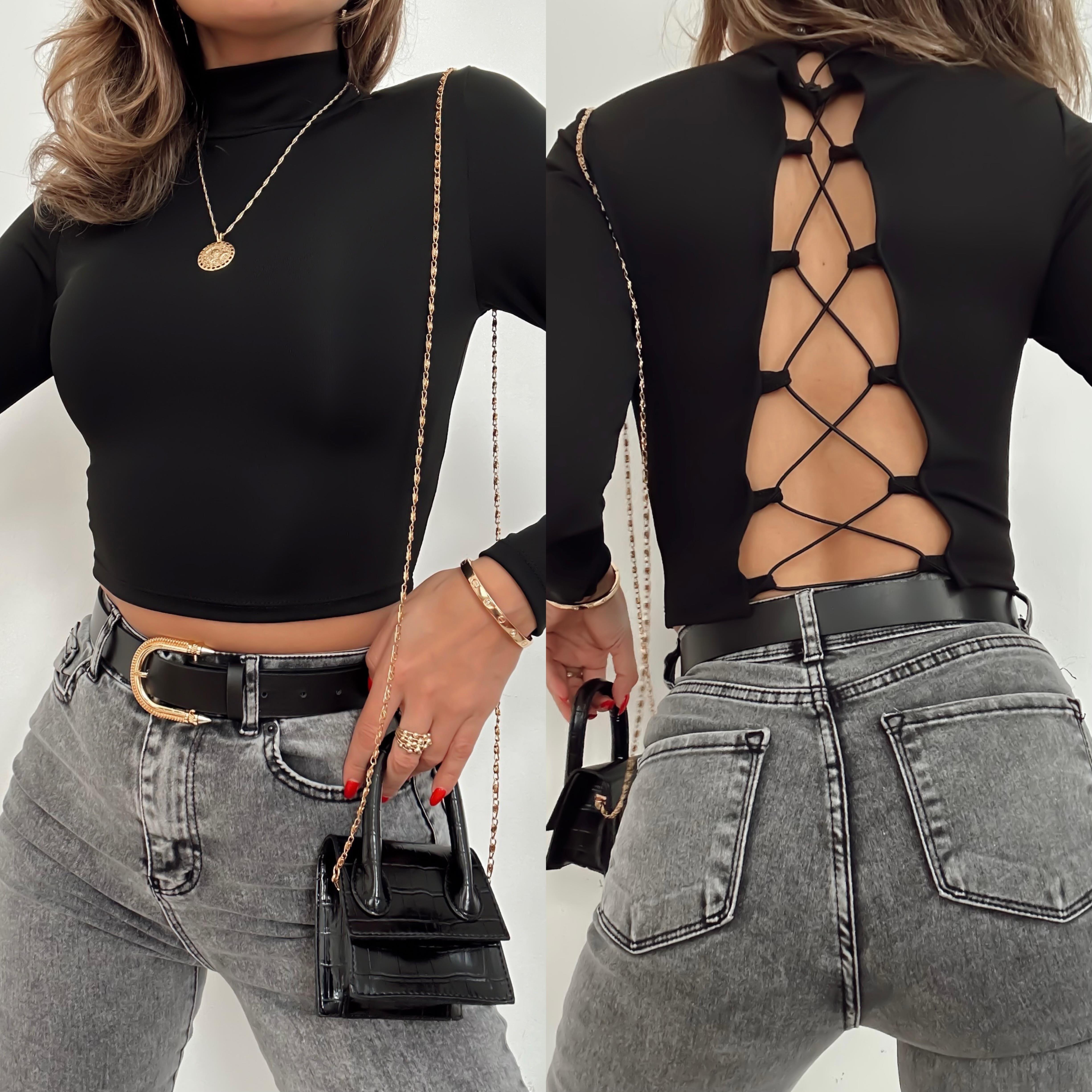 TAMARA SIRT DEKOLTELİ SANDY BLUZ SİYAH