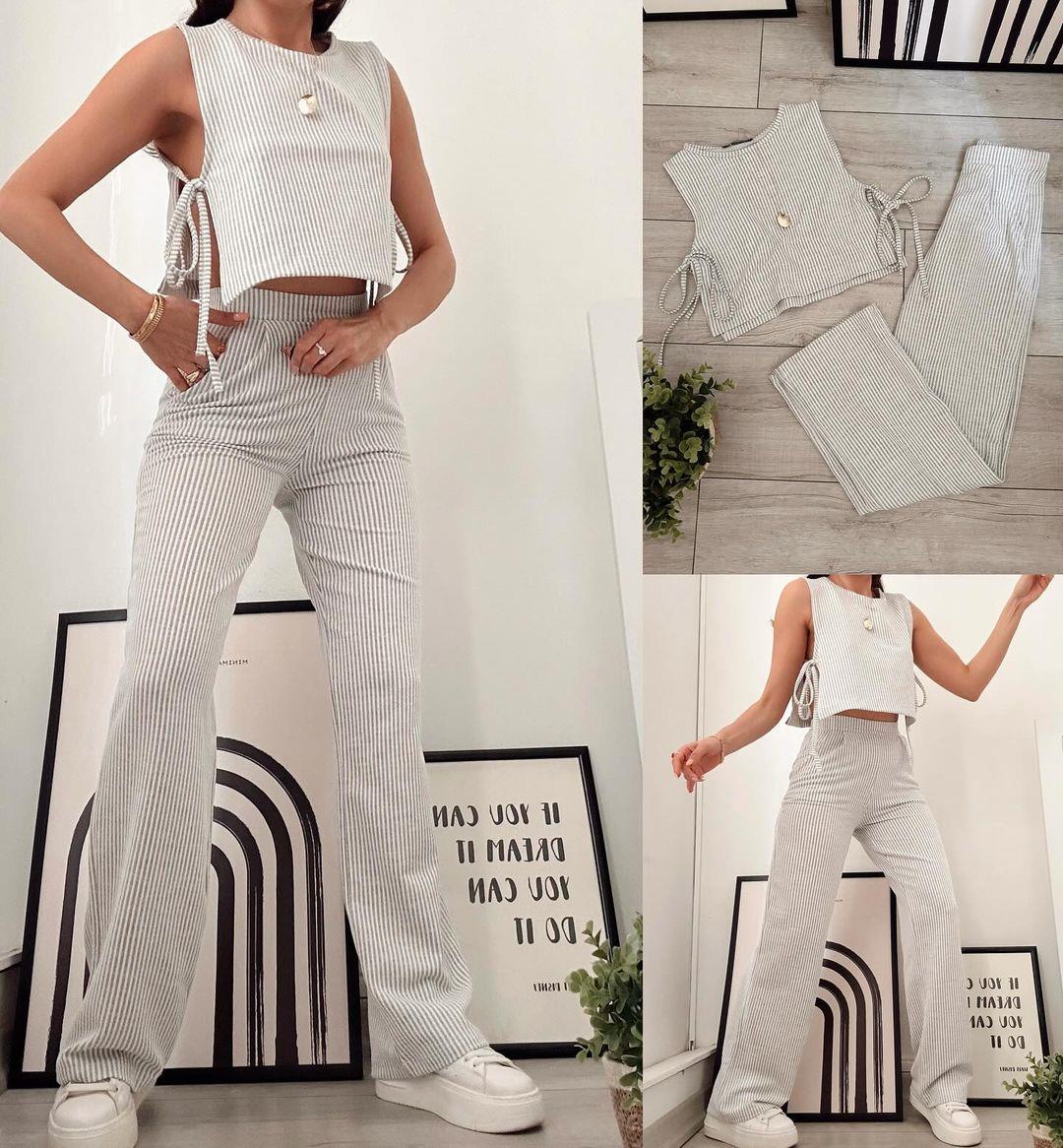 VAILA ÇİZGİLİ ÜST PANTOLON TAKIM GRİ ÇİZGİLİ