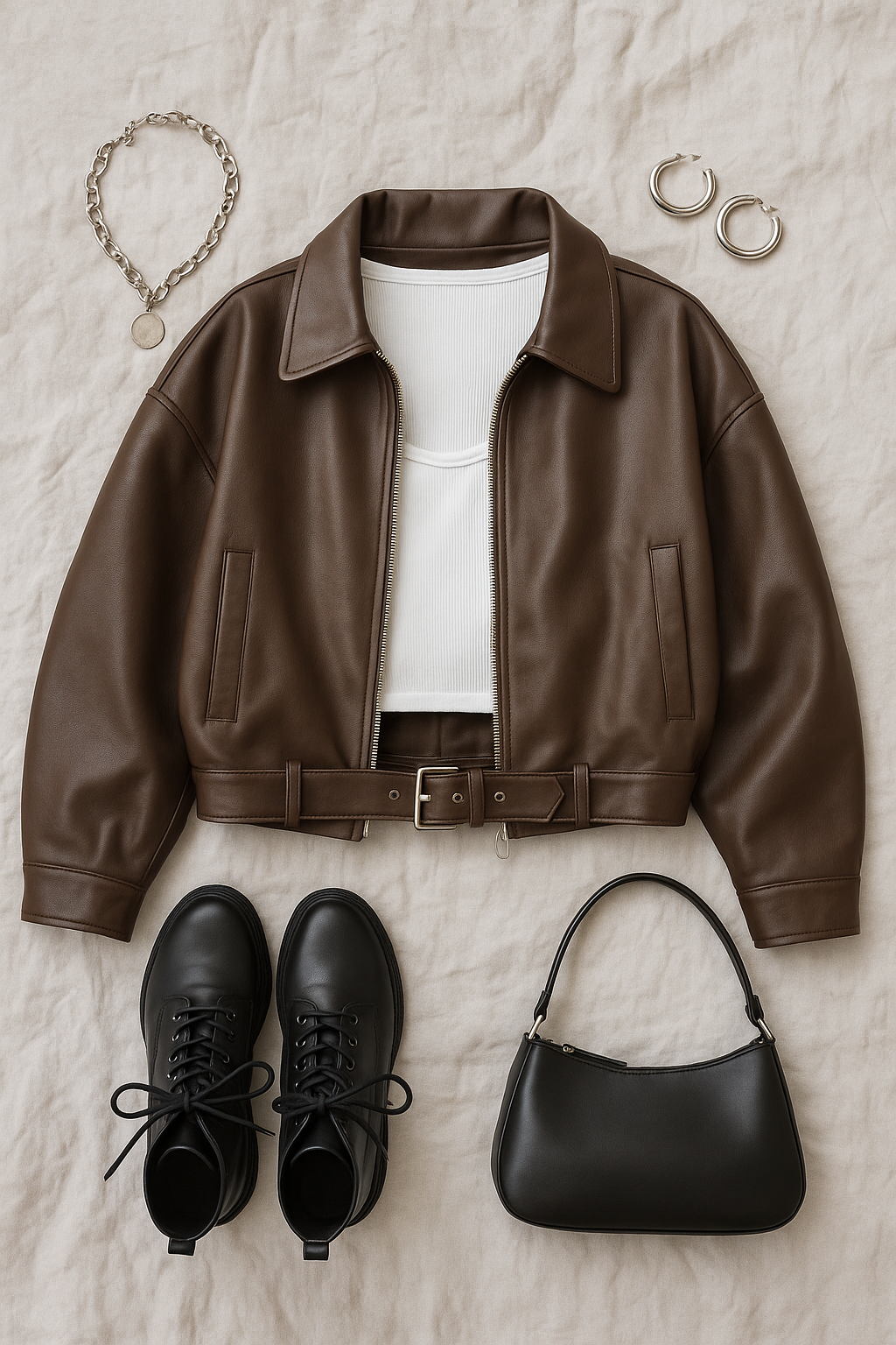 VANIA KEMERLİ OVERSIZE DERİ CEKET KAHVE