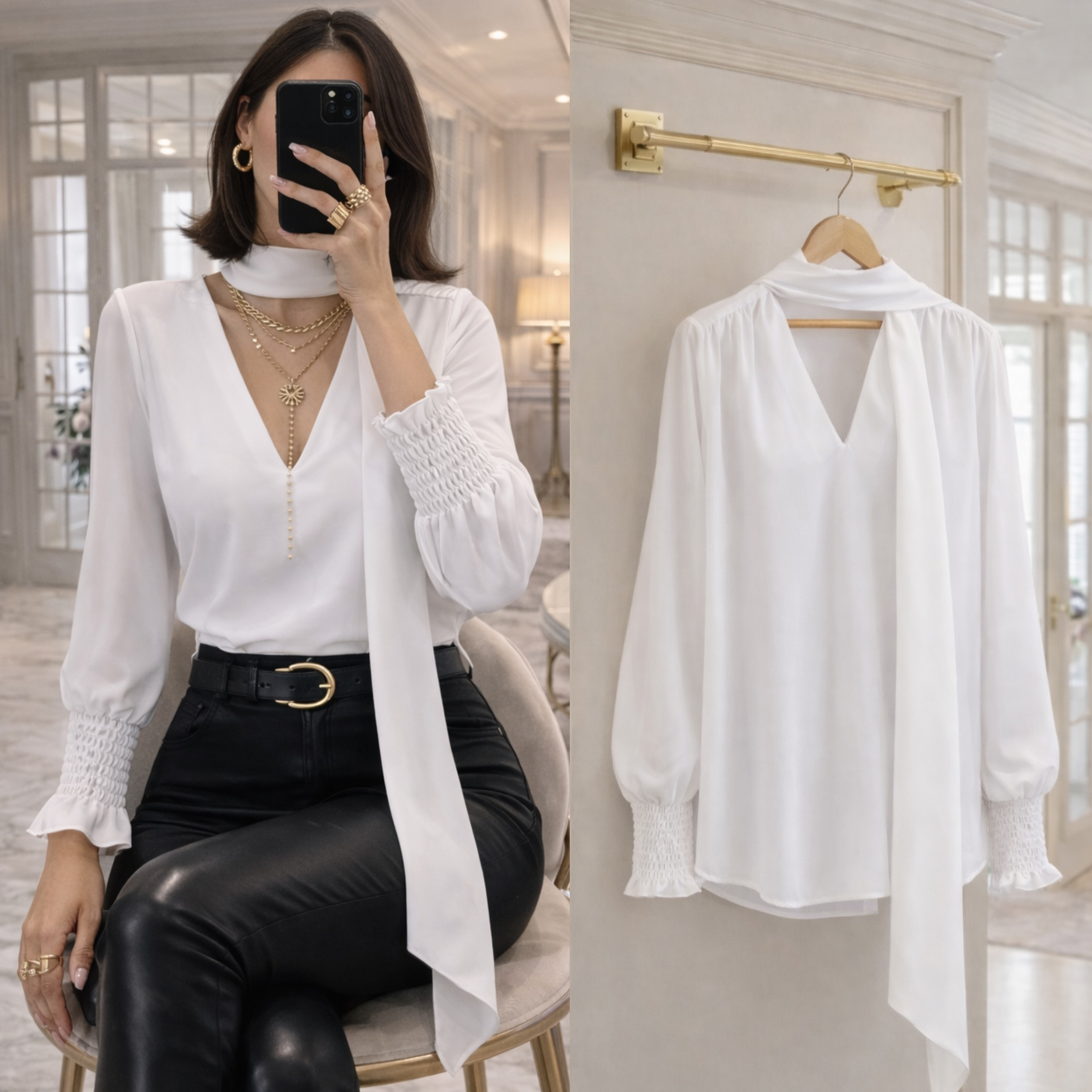 VEA LİKRALI MİKROKREP KUMAŞ FULARLI BLUZ