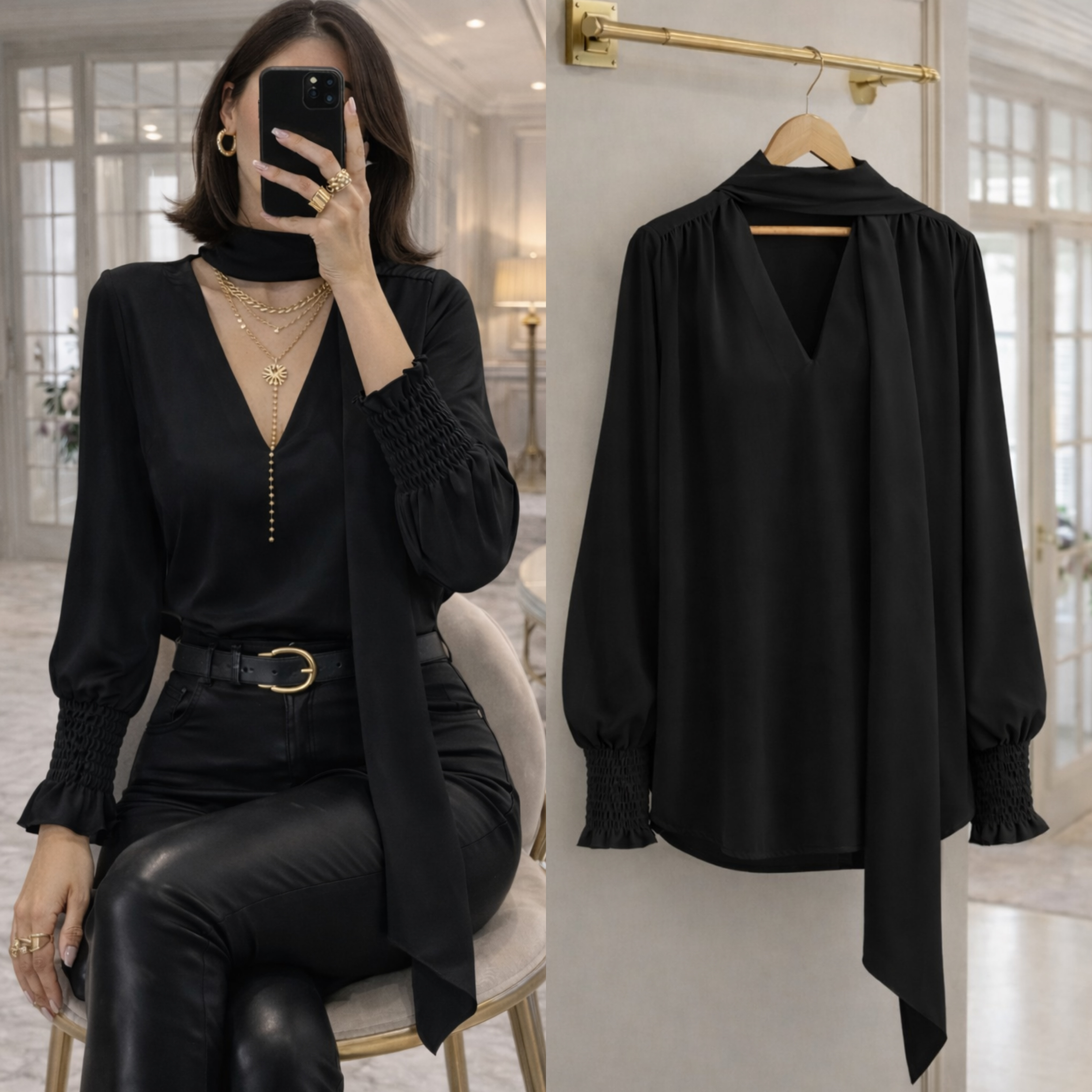 VEA LİKRALI MİKROKREP KUMAŞ FULARLI BLUZ