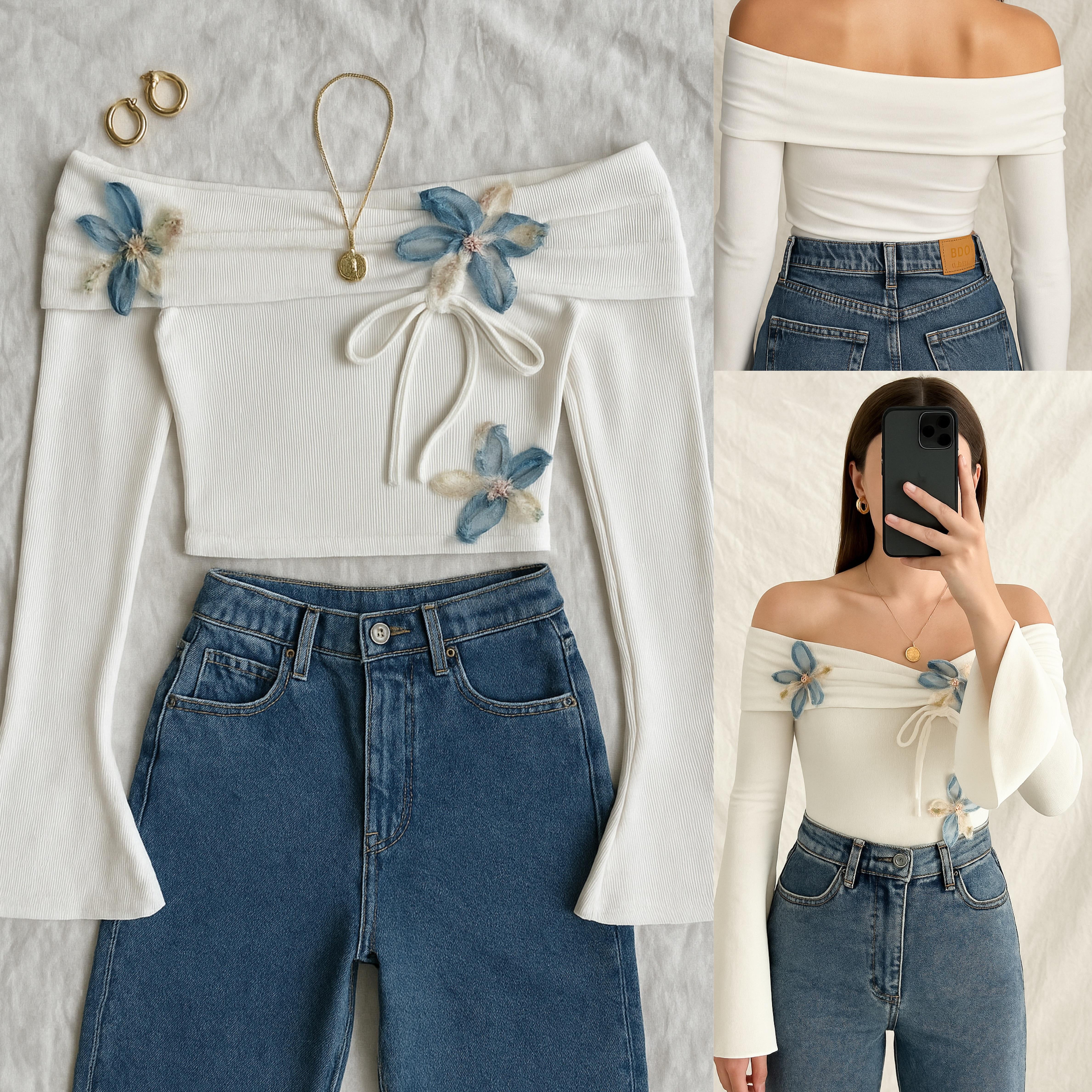 VERONY BÜZGÜSÜ AYARLANABİLİR ÇİÇEKLİ KAYIK YAKA BLUZ