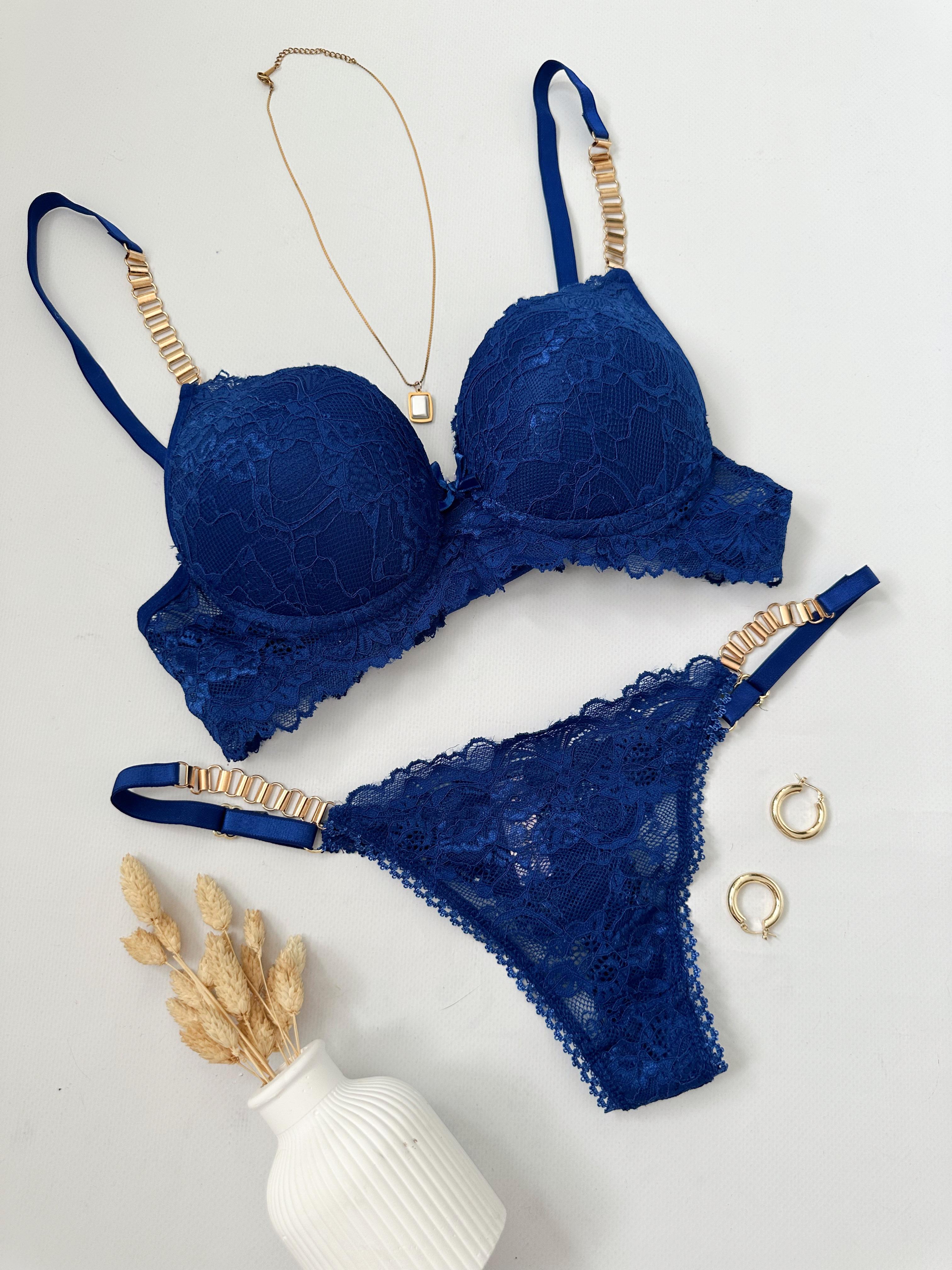 VS  ZİNCİRLİ PUSH UP DOLGULU İÇ ÇAMAŞIRI TAKIM SAKS 