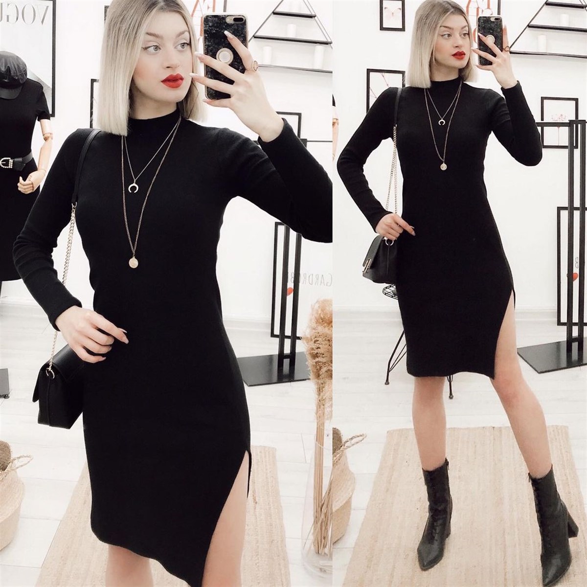YIRTMAÇLI YUMOŞ TRİKO ELBİSE