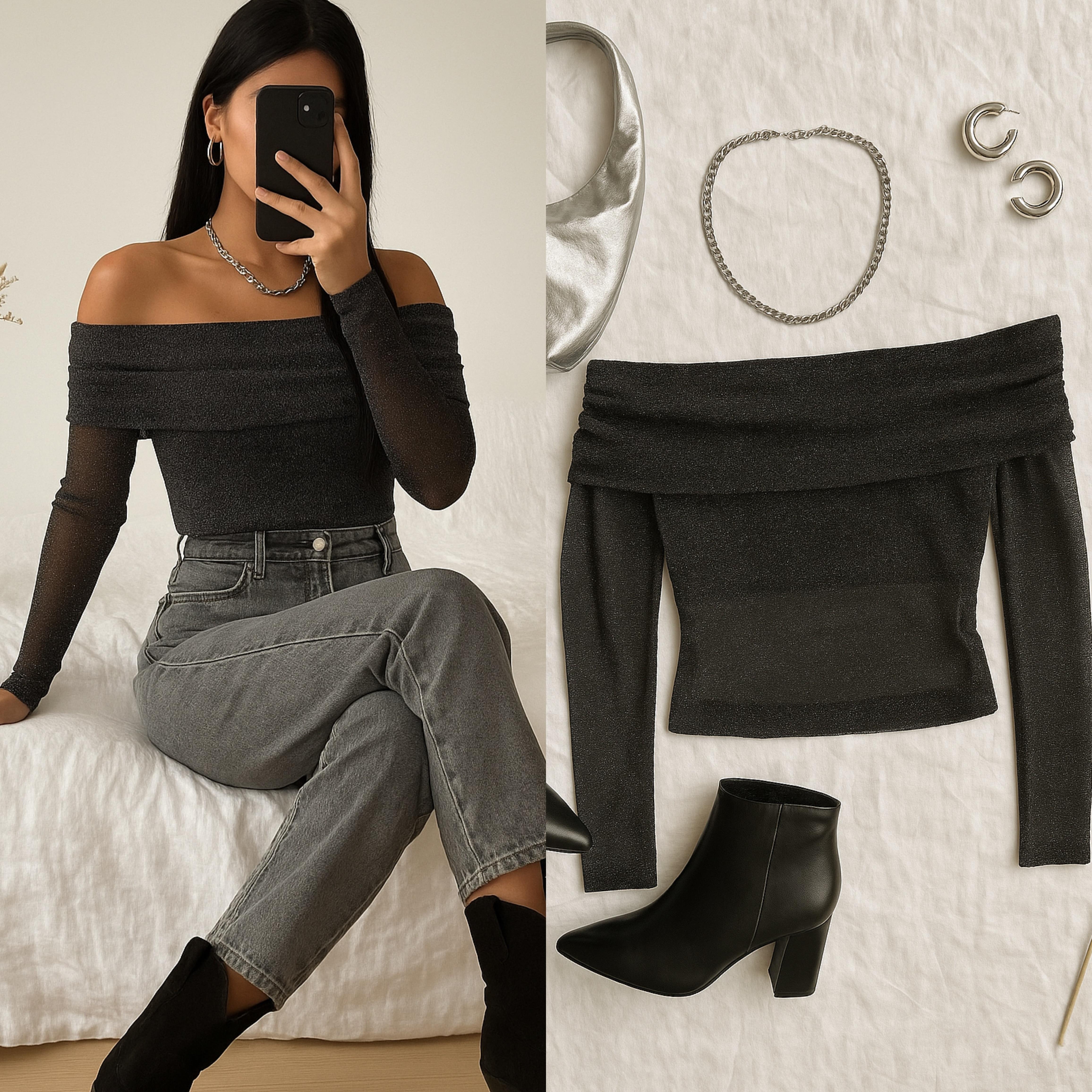 YULIA TÜL GARNİLİ KAYIK YAKA BLUZ