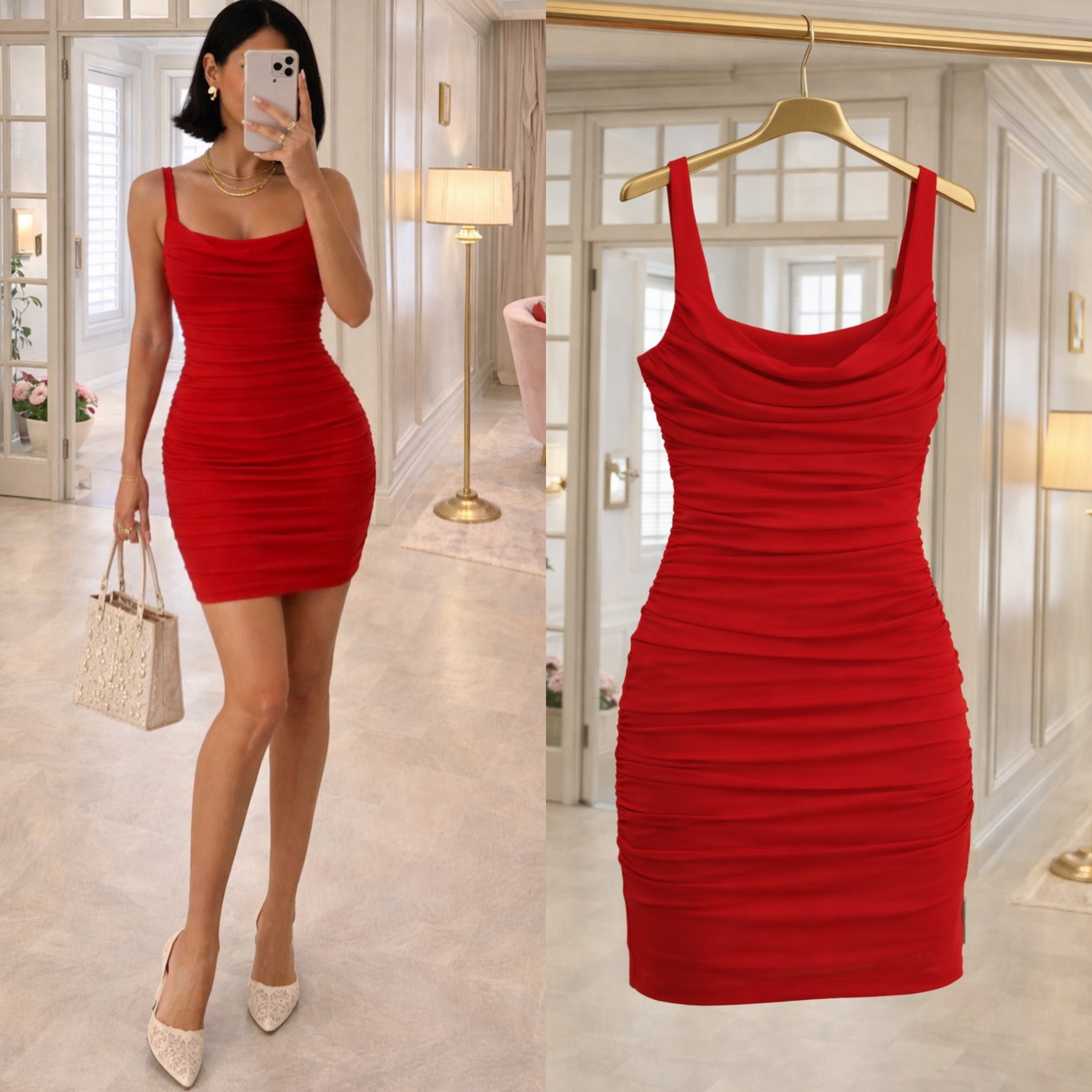 YUNA KARE YAKA SANDY ELBİSE