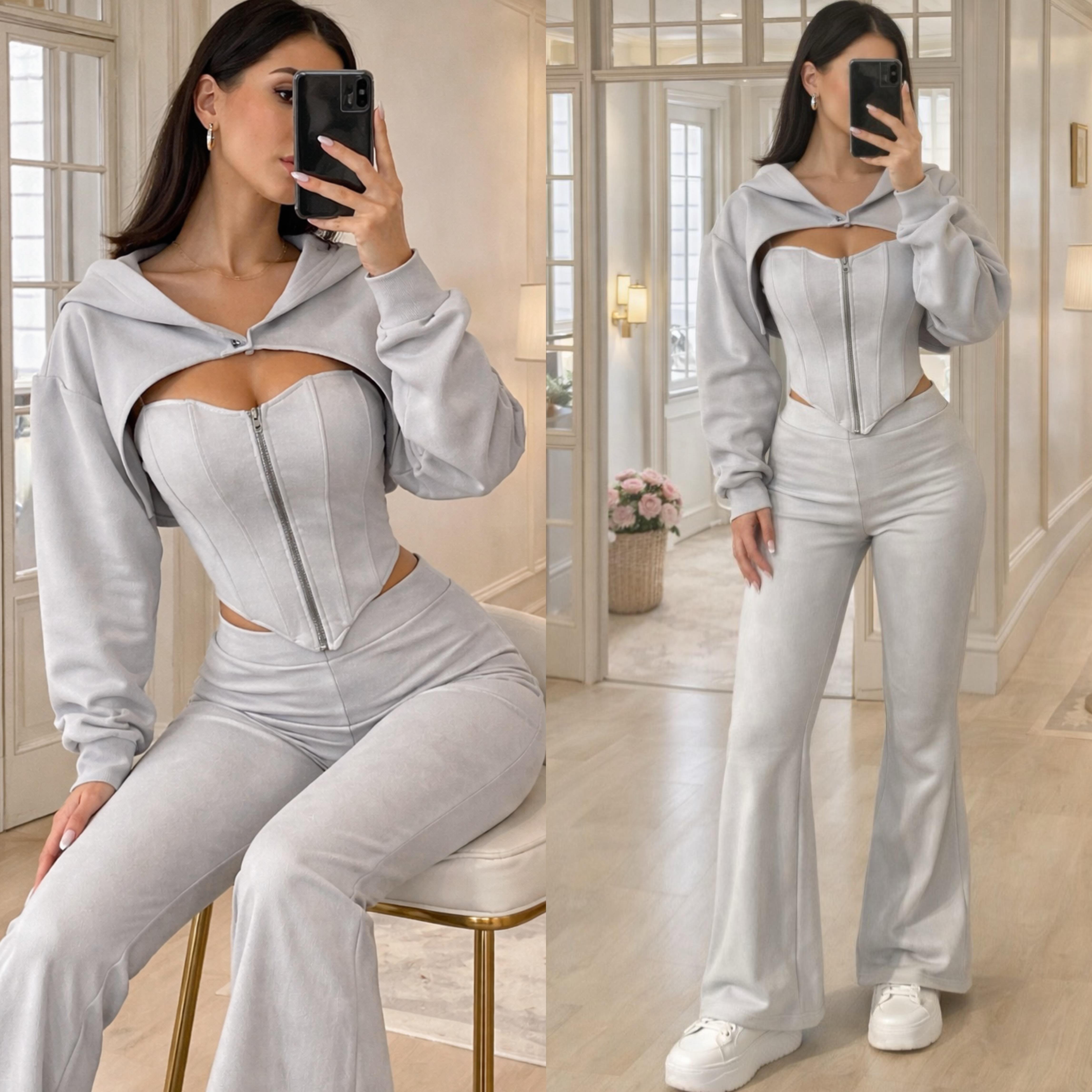 ZEIN BOLERO BUSTİYER ALT SÜET TAKIM GRİ