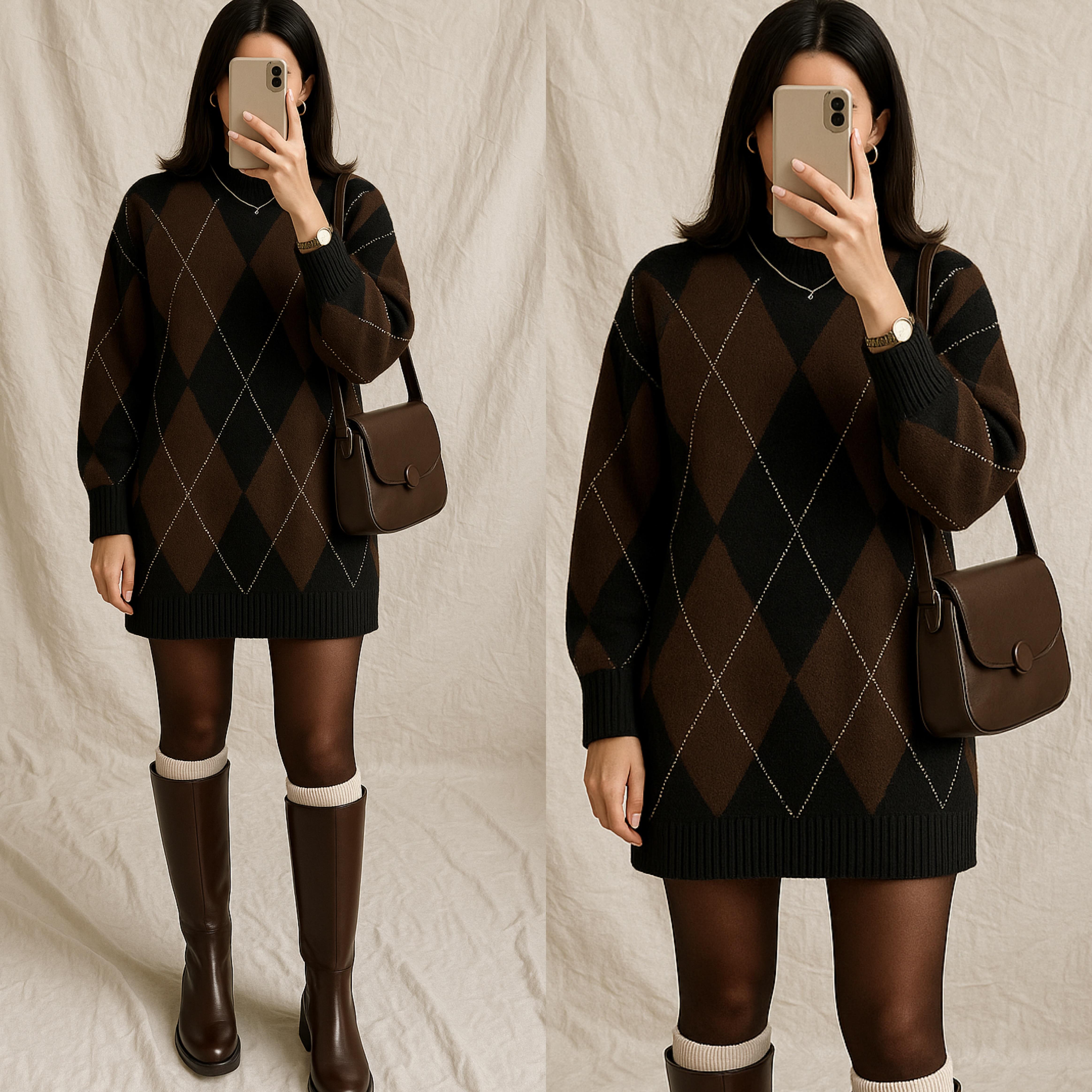 ZENA DESENLİ KAZAK ELBİSE 