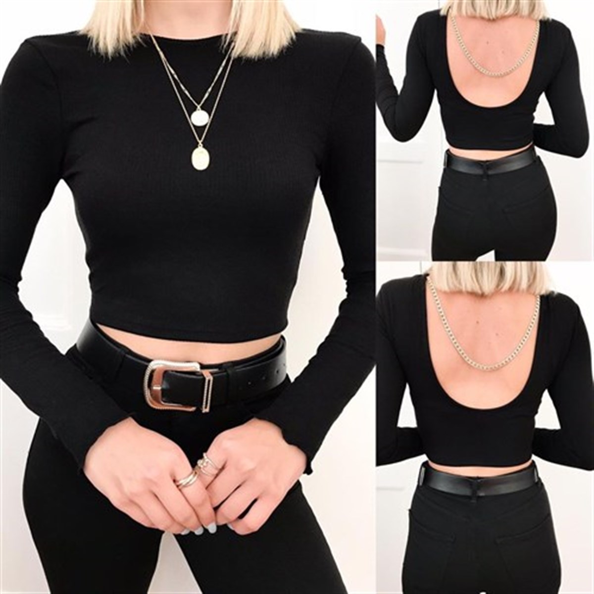 ZİNCİR DETAYLI BLUZ SİYAH