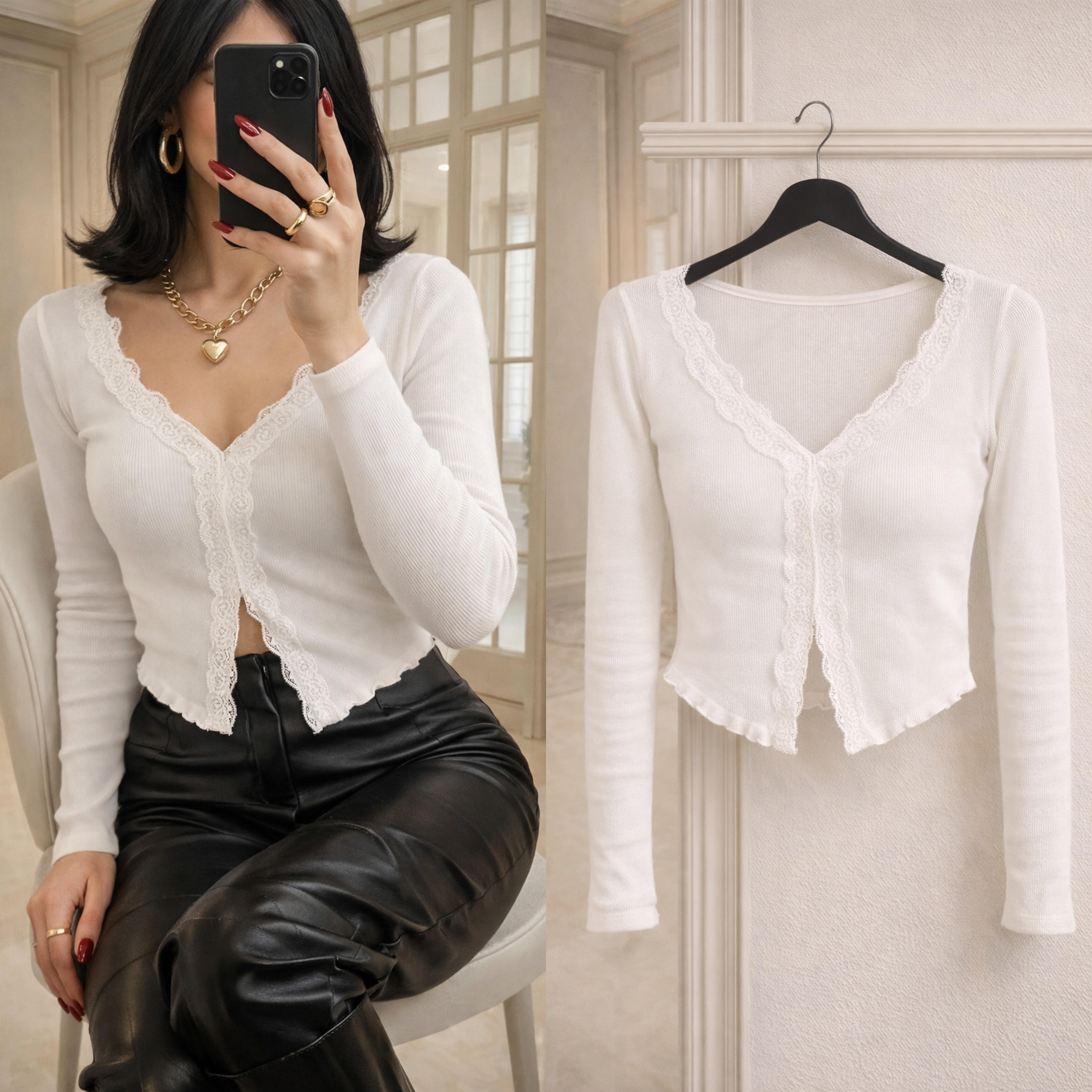 ZOEY DANTEL DETAYLI BLUZ BEYAZ