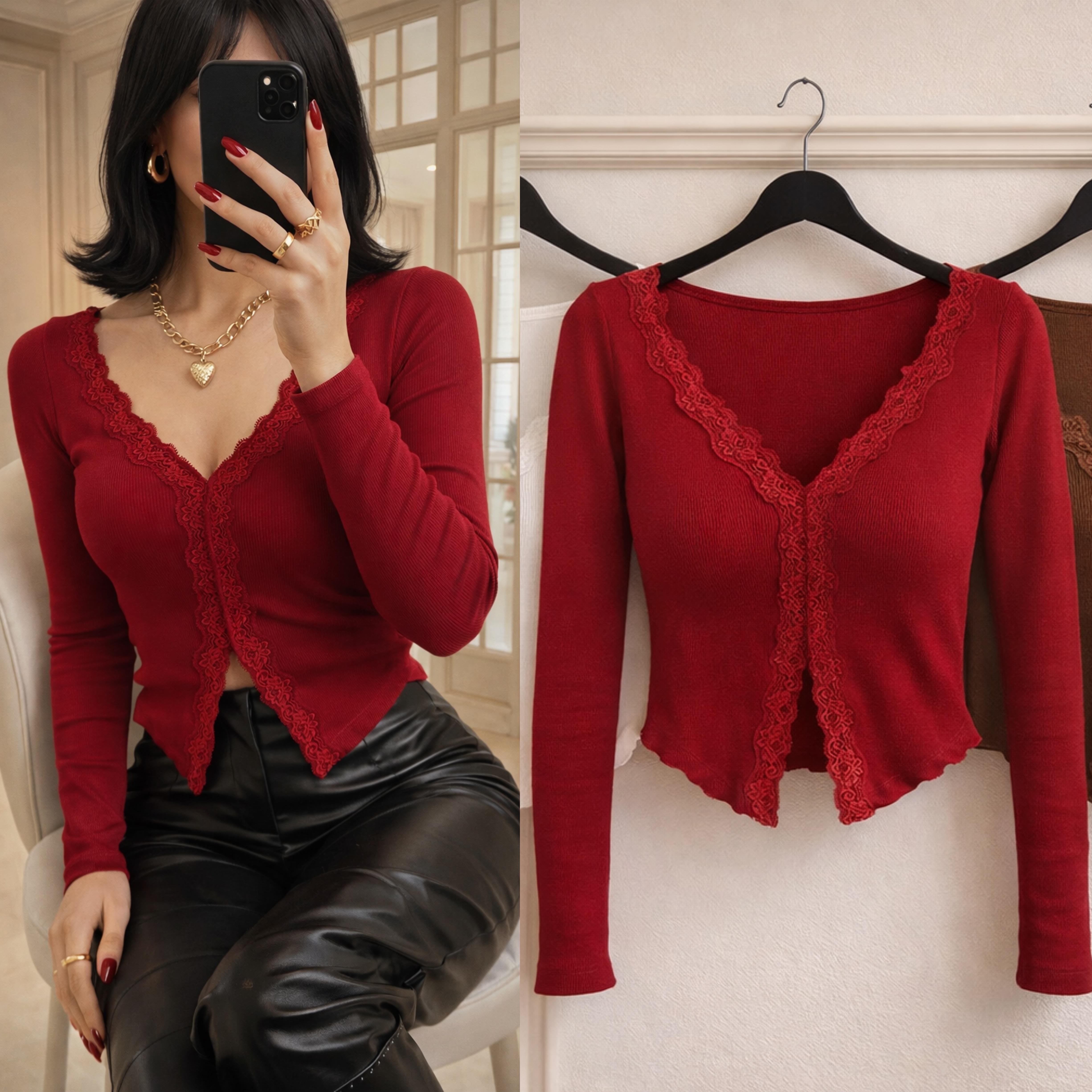 ZOEY DANTEL DETAYLI BLUZ BORDO